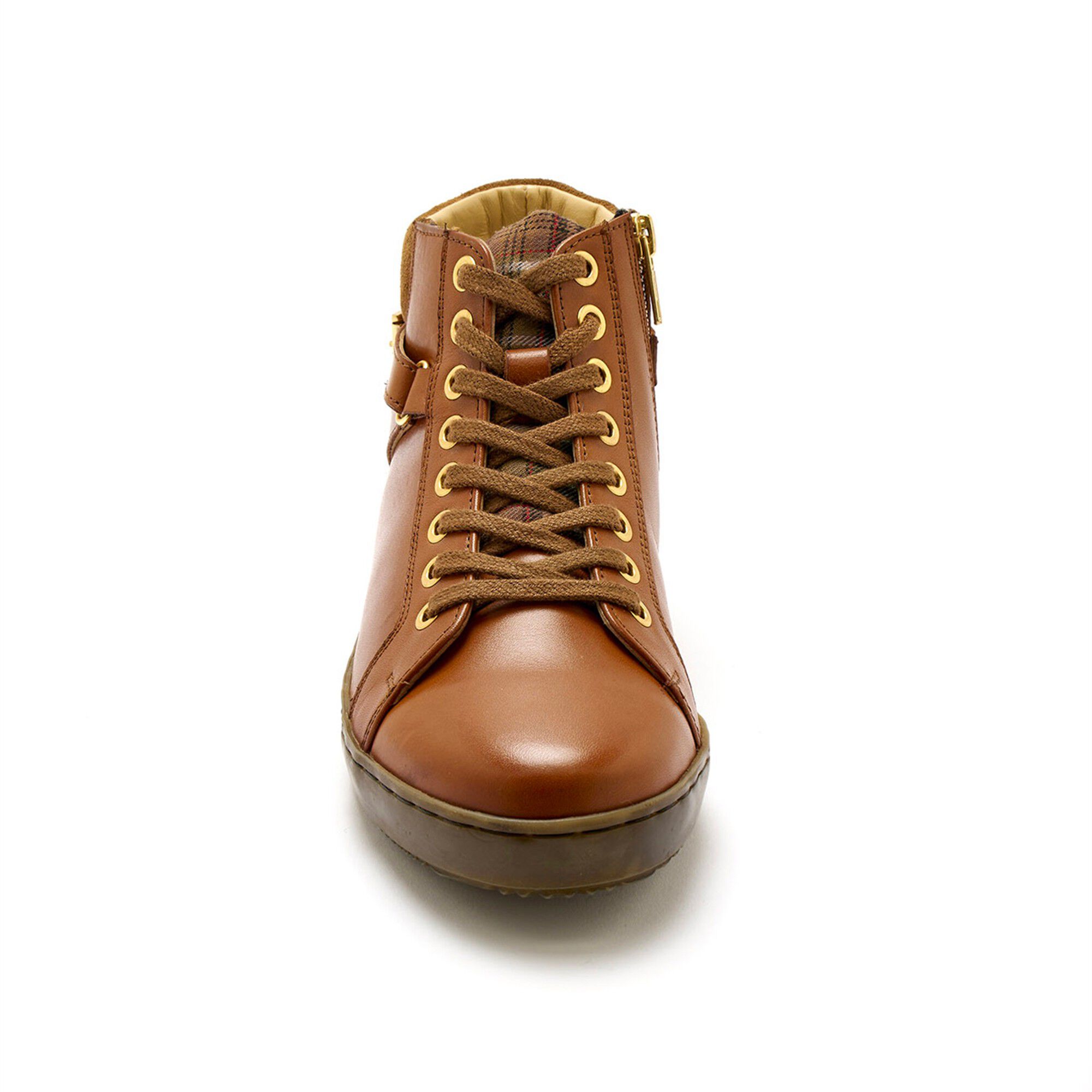Baskets montantes zippées à lacets largeur confort en cuir