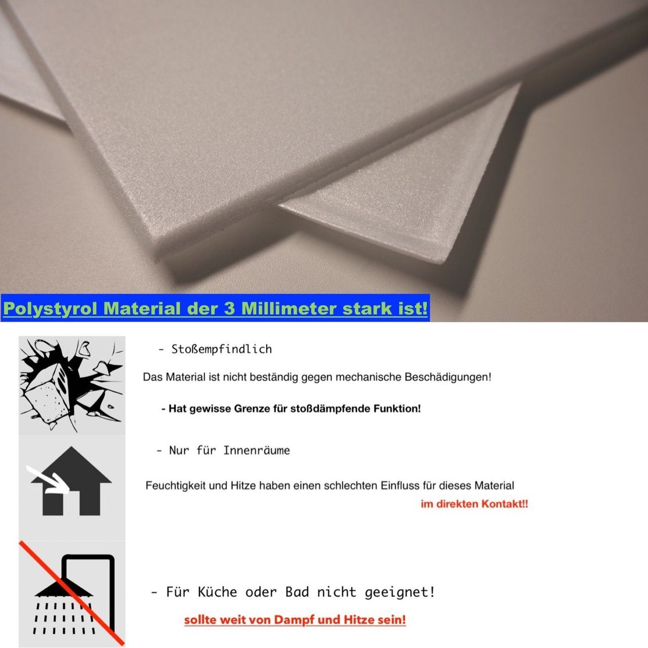 IKHEMalarka 3D Wandpaneel Polystyrol Deckenpaneele 2mm stark Dekoren, BxL: 50,00x50,00 cm, 0,25 qm, (Platten XPS, Polystyrol Paneele) 2m² = 8 Stück