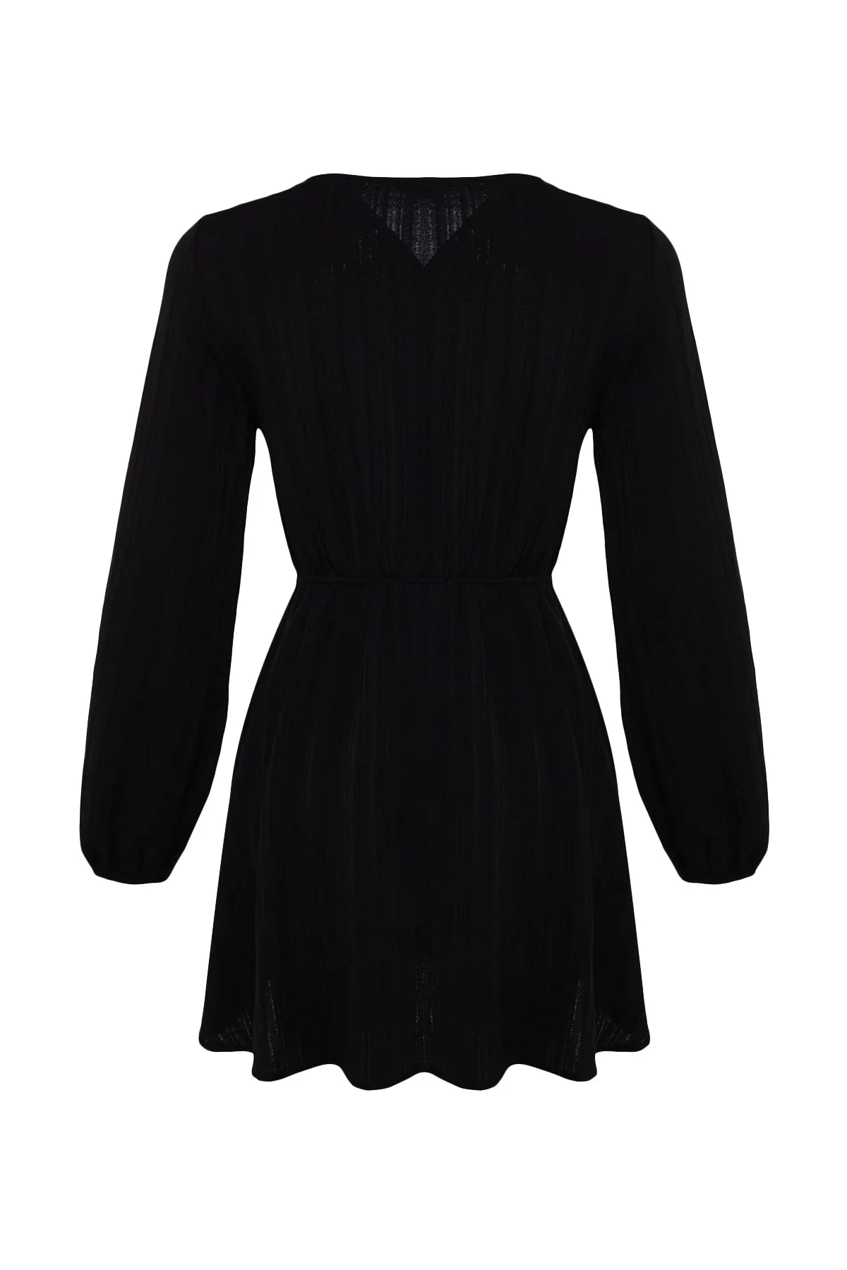 Trendyol Collection  Schwarzes, gewebtes Mini-Strandkleid aus Leinenmischung zum Binden TBESS23EL00103