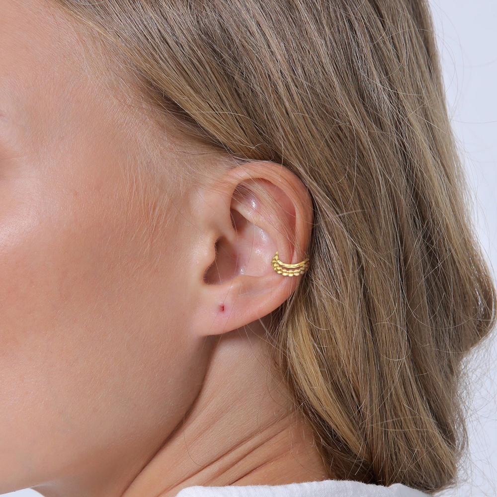 Elli Elli Boucles d'Oreilles Femmes Earcuff Set Boules Martelé en argent sterling 925 Boucles d'oreilles