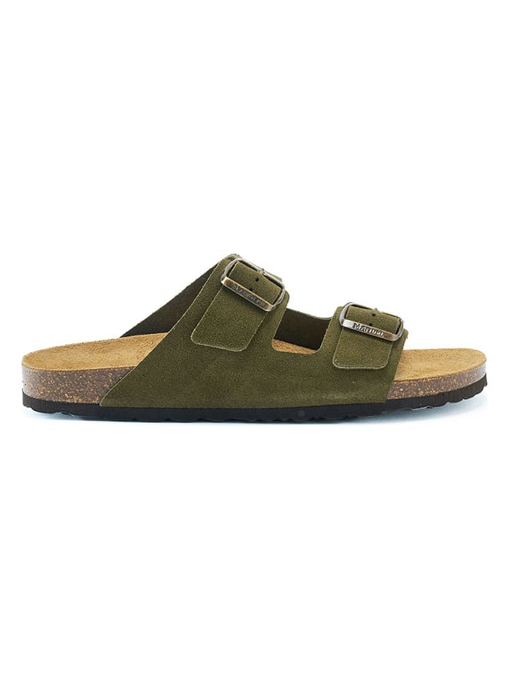 Mandel Leder-Pantoletten  in Khaki günstig kaufen