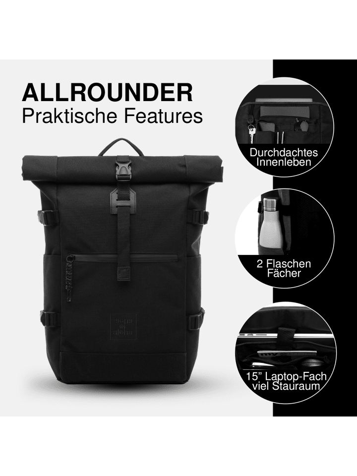 SONS OF ALOHA Rucksack XL RollTop Rucksack KANE erweiterbar| Laptop-Fach groß in schwarz günstig kaufen onesize