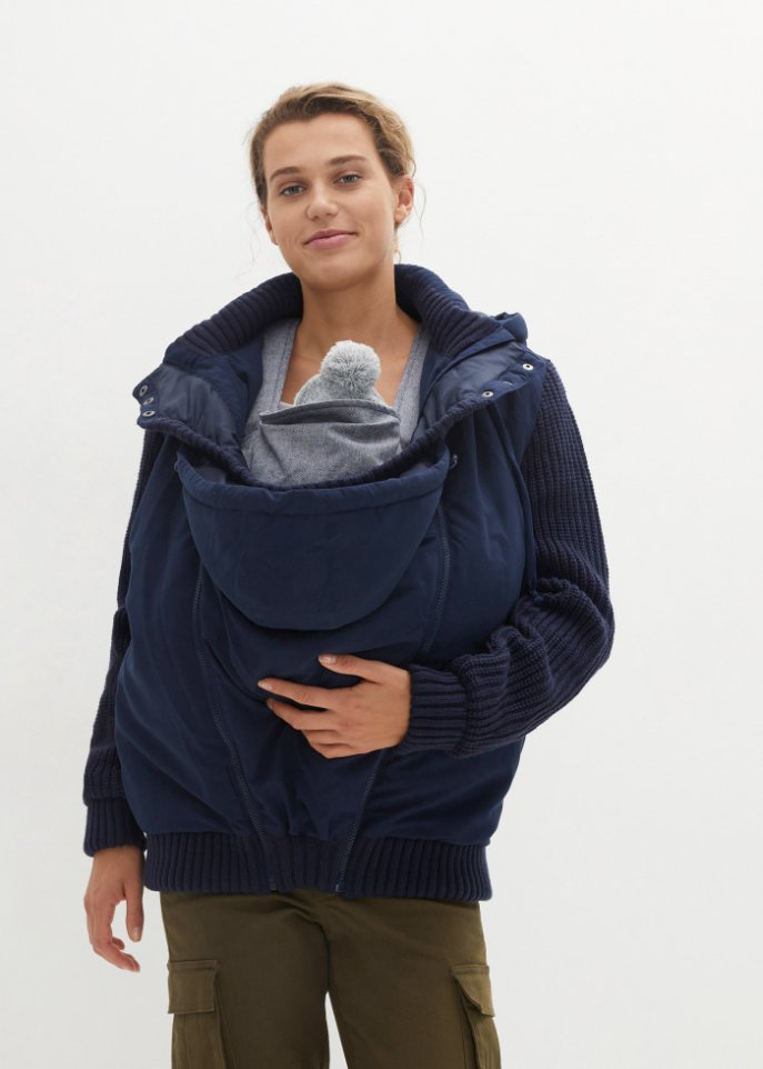 Umstands / Tragejacke mit Strickärmeln und Kapuze