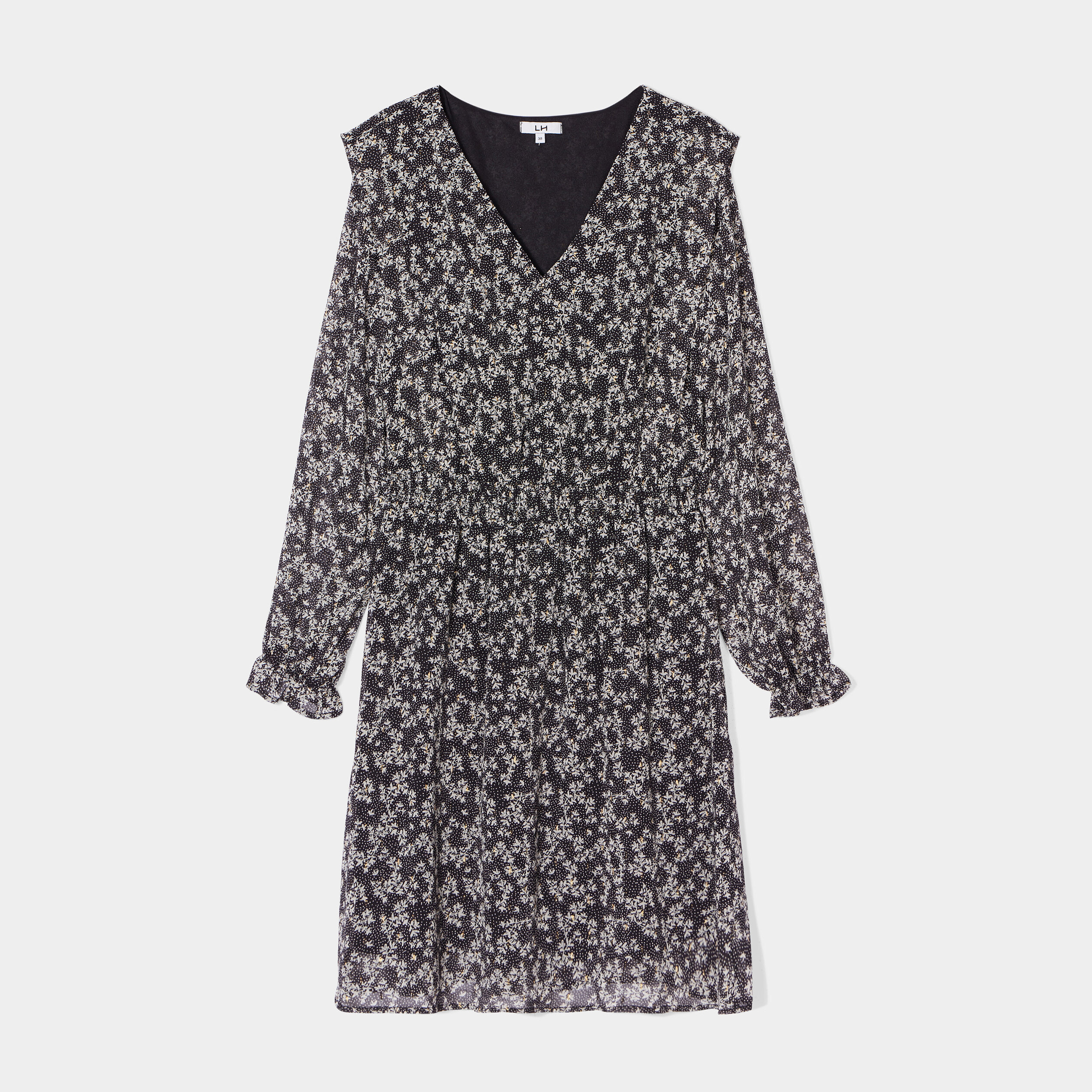 Robe évasée taille élastiquée col en V noir femme | La Halle