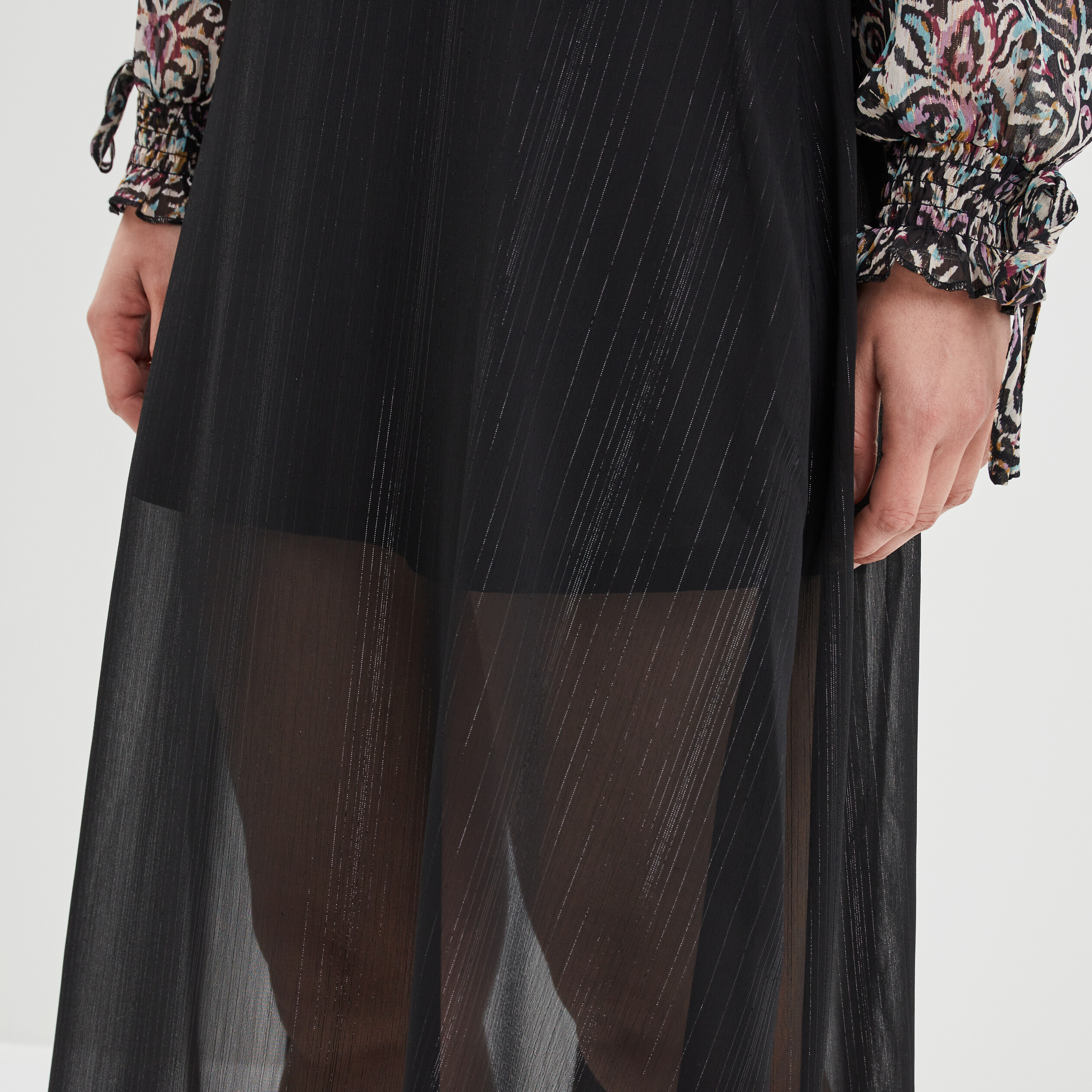 Jupe longue évasée voile doublé noir femme | La Halle