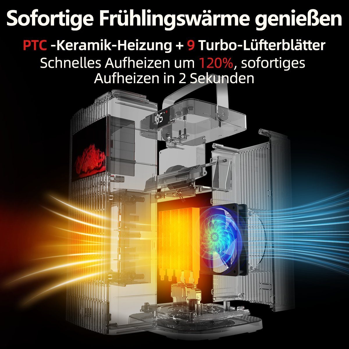 7Magic Heizlüfter Energiesparender Heizgerät 1500W Heizstrahler Leise Standheizstrahler, 1500 W, Elektro Kamin,90° Oszillierend Elektroheizung,12 Std. Timer