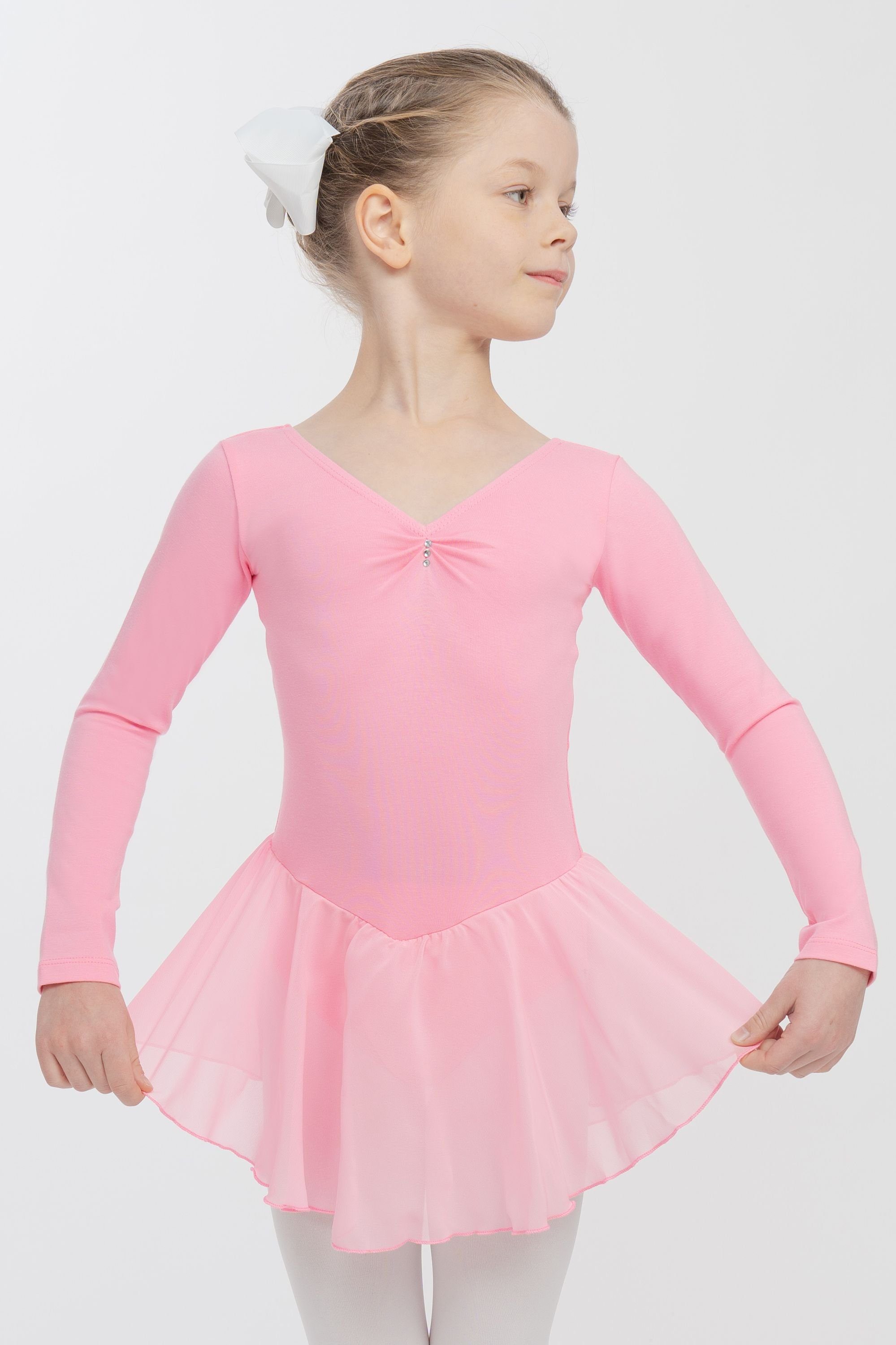 tanzmuster Chiffonkleid Ballettkleid Anna mit Glitzersteinen Mädchen Ballettbody mit Chiffon Röckchen