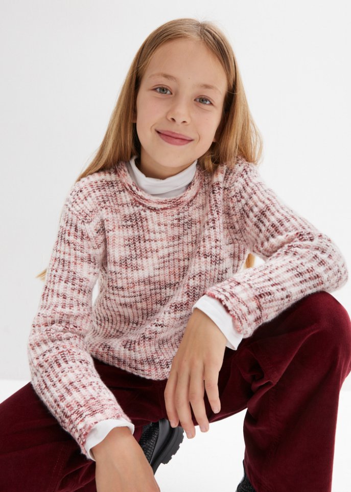 Mädchen Melange-Strickpullover