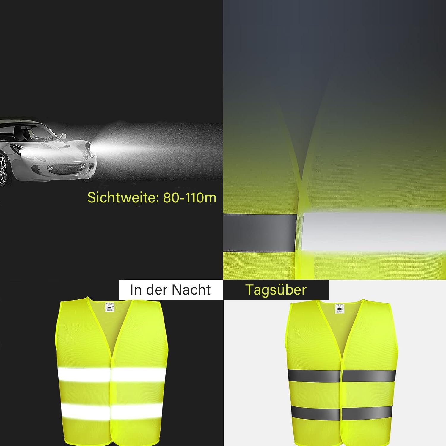 TLGREEN Warnweste PKW Warnwesten Unfallweste Sicherheitsweste für Auto 360° Sichtbarkeit (50-tlg)
