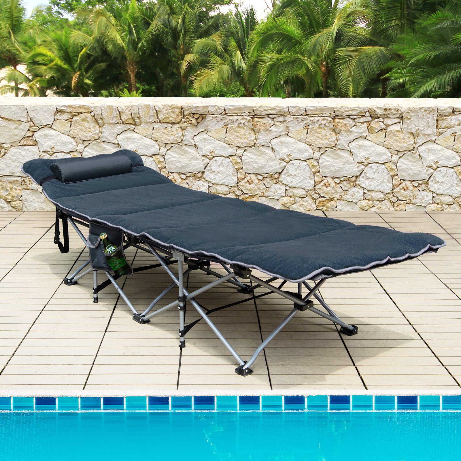 COSTWAY Feldbett Campingbett klappbar, mit Matratze & Kissen, 150kg, 185x65cm
