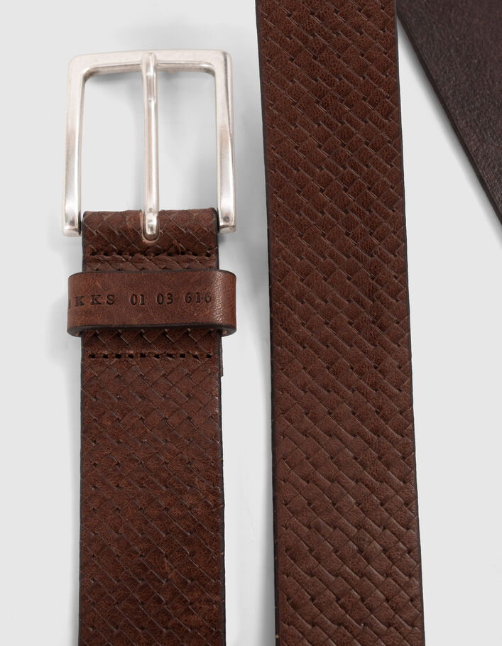 Ceinture marron cuir relief tressage Homme