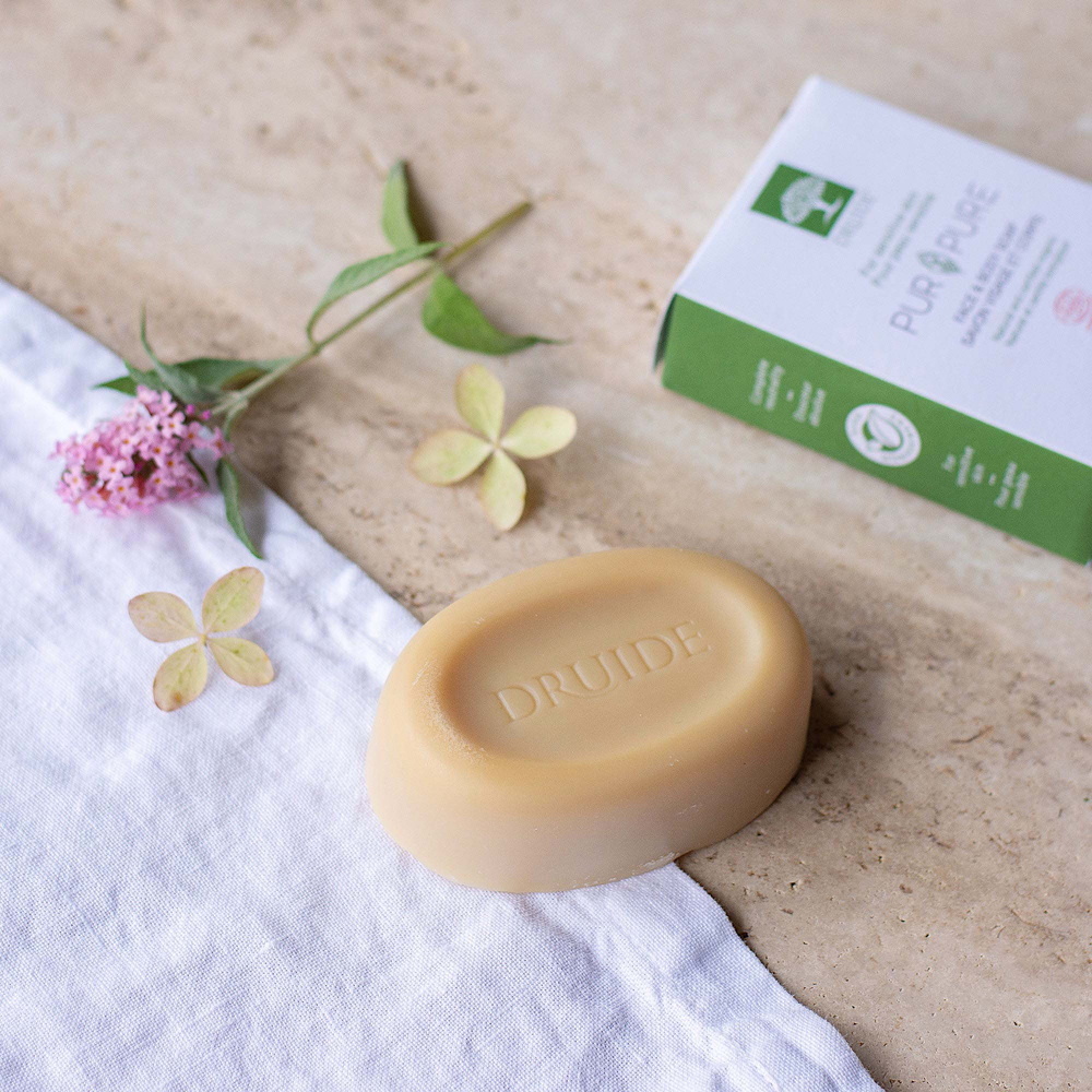 druide Savon hypoallergénique Visage et Corps Pur&Pure Savon solide peau atopique, bio, hypoallergénique, neutre, sans parfum | Druide