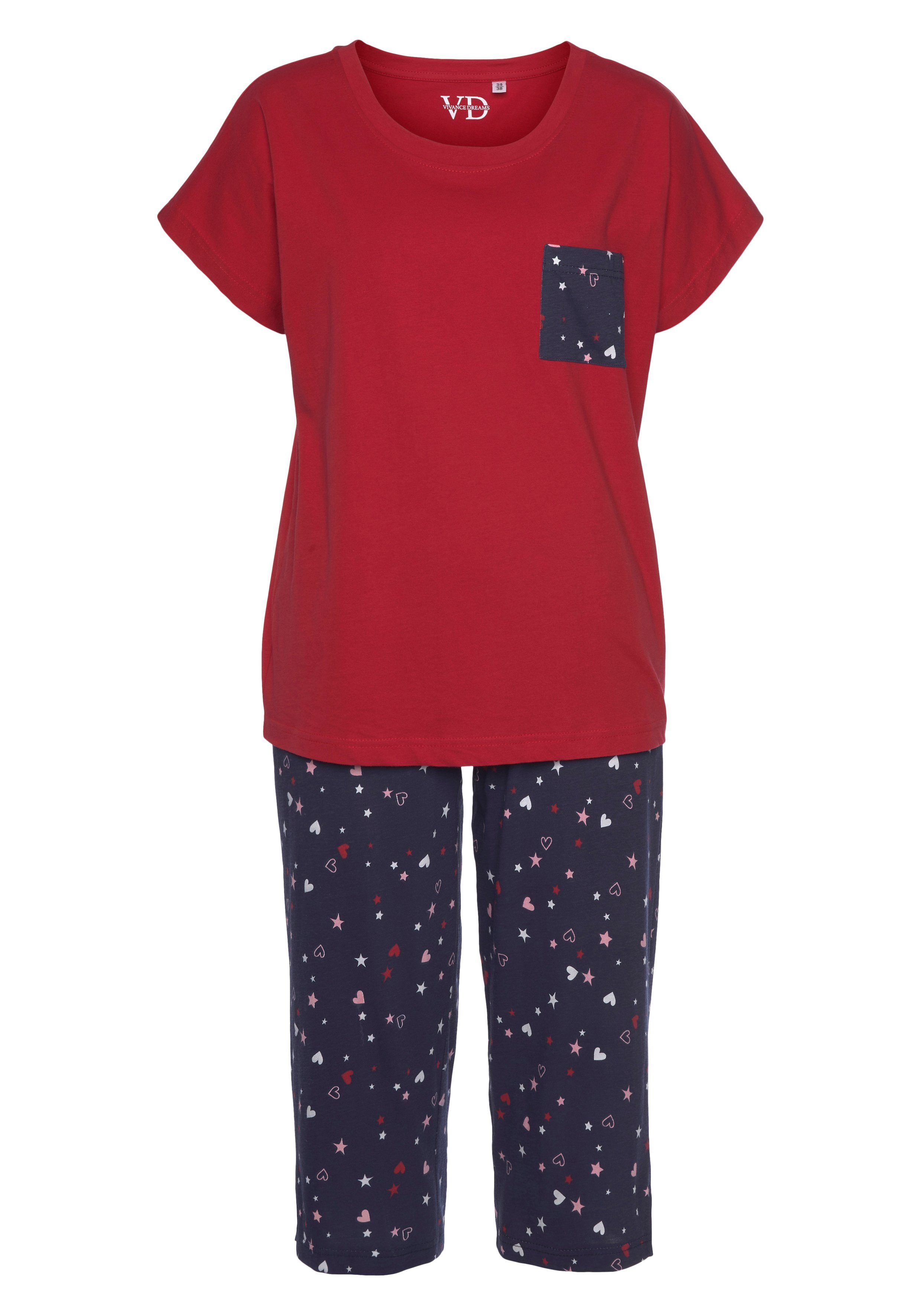 Vivance Dreams Capri-Pyjama (2 tlg., 1 Stück) mit niedlichem Herzen-Sterne-Druck