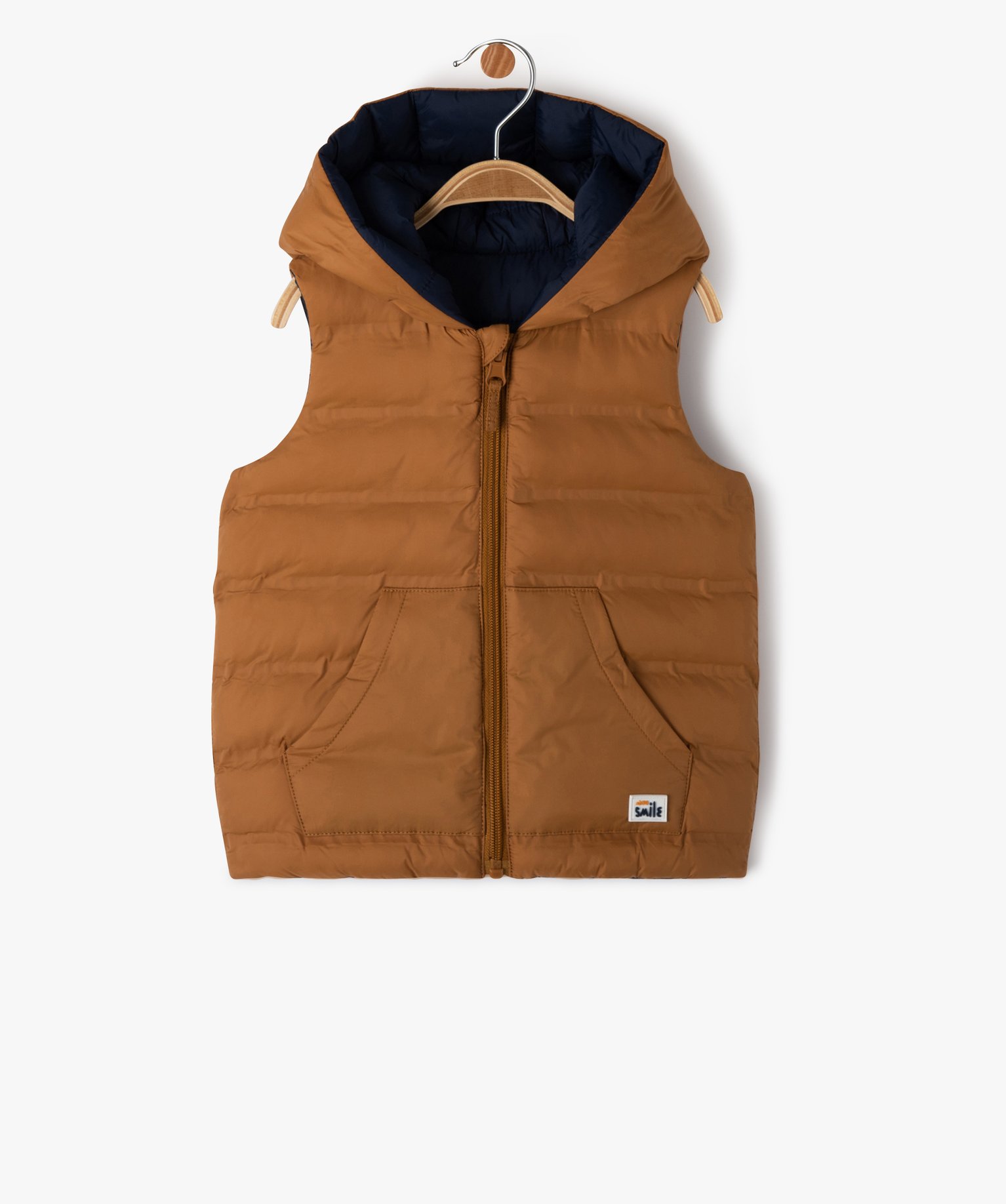 Blouson sans manches réversible à capuche bébé Garçon marron | GEMO