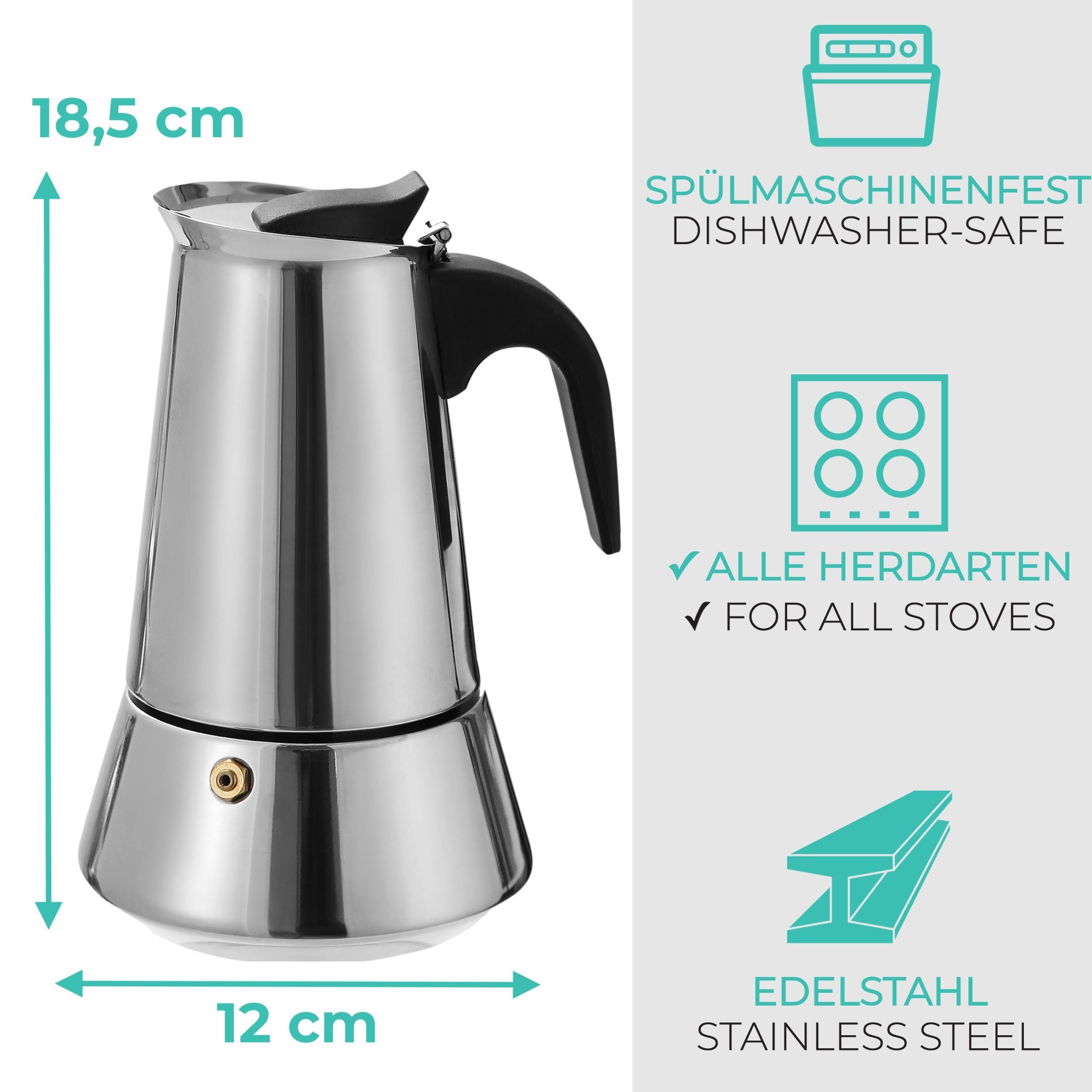 Cosumy Espressokocher Cosumy Espressokocher Set für 6 Tassen, mit Reinigungsbürste und Dosierlöffel - Induktion geeignet - Edelstahl Rostfrei