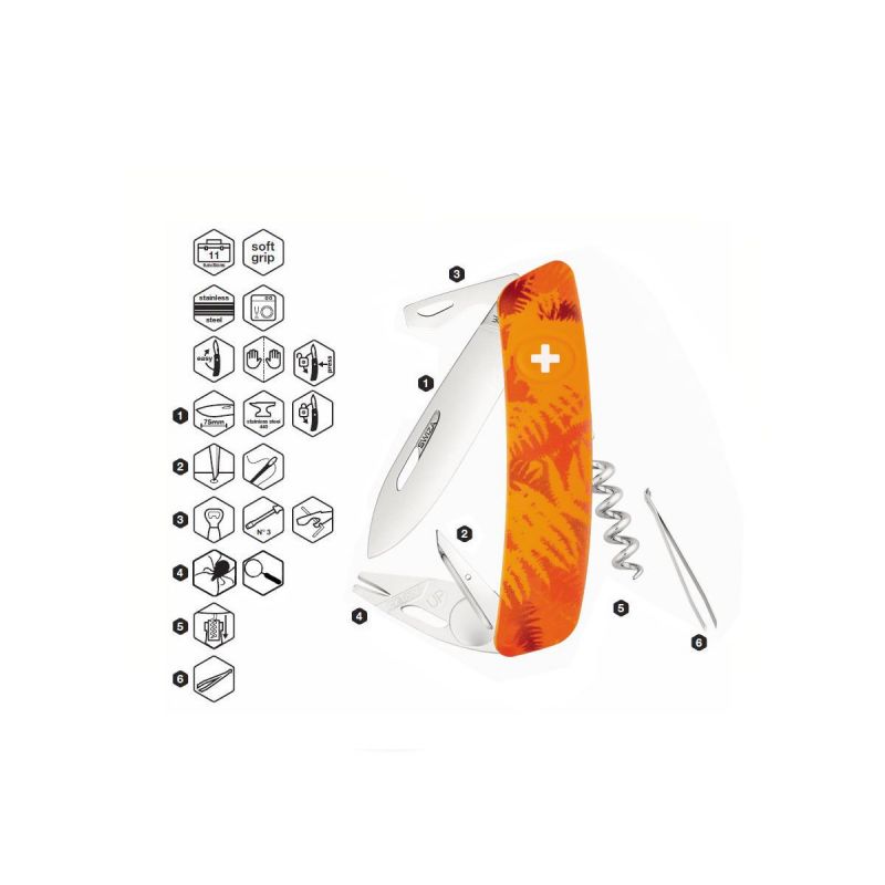 Swiza TT03 TICK Tool Orange Fern, Schweizer Taschenmesser made in Swiss