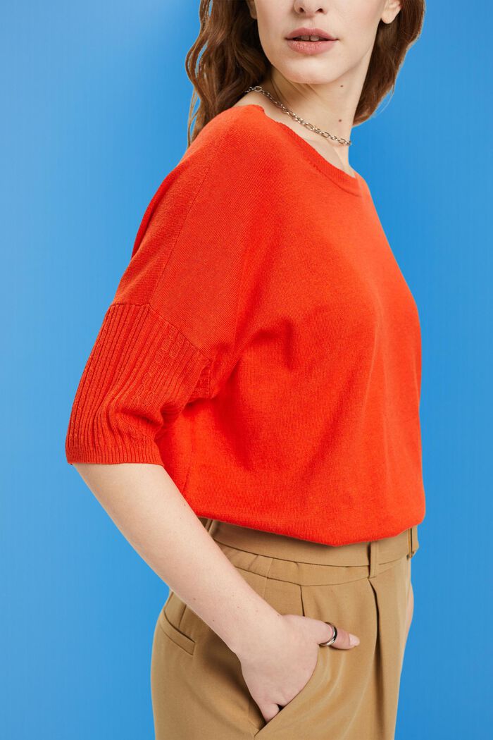 Kurzarm-Strickpullover mit Leinen