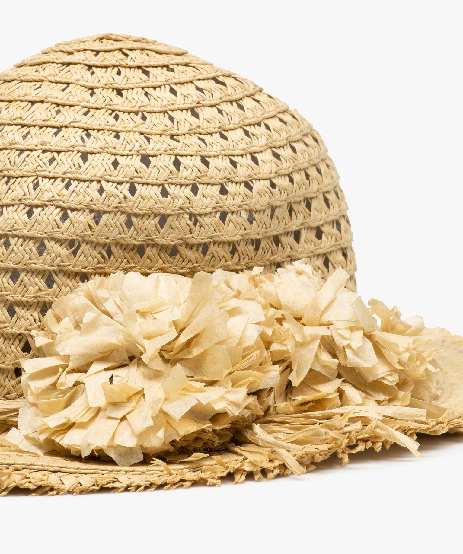 Chapeau fille capeline à fleurs en relief marron | GEMO