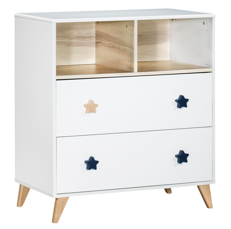 Commode 2 tiroirs 2 niches Oslo boutons étoiles