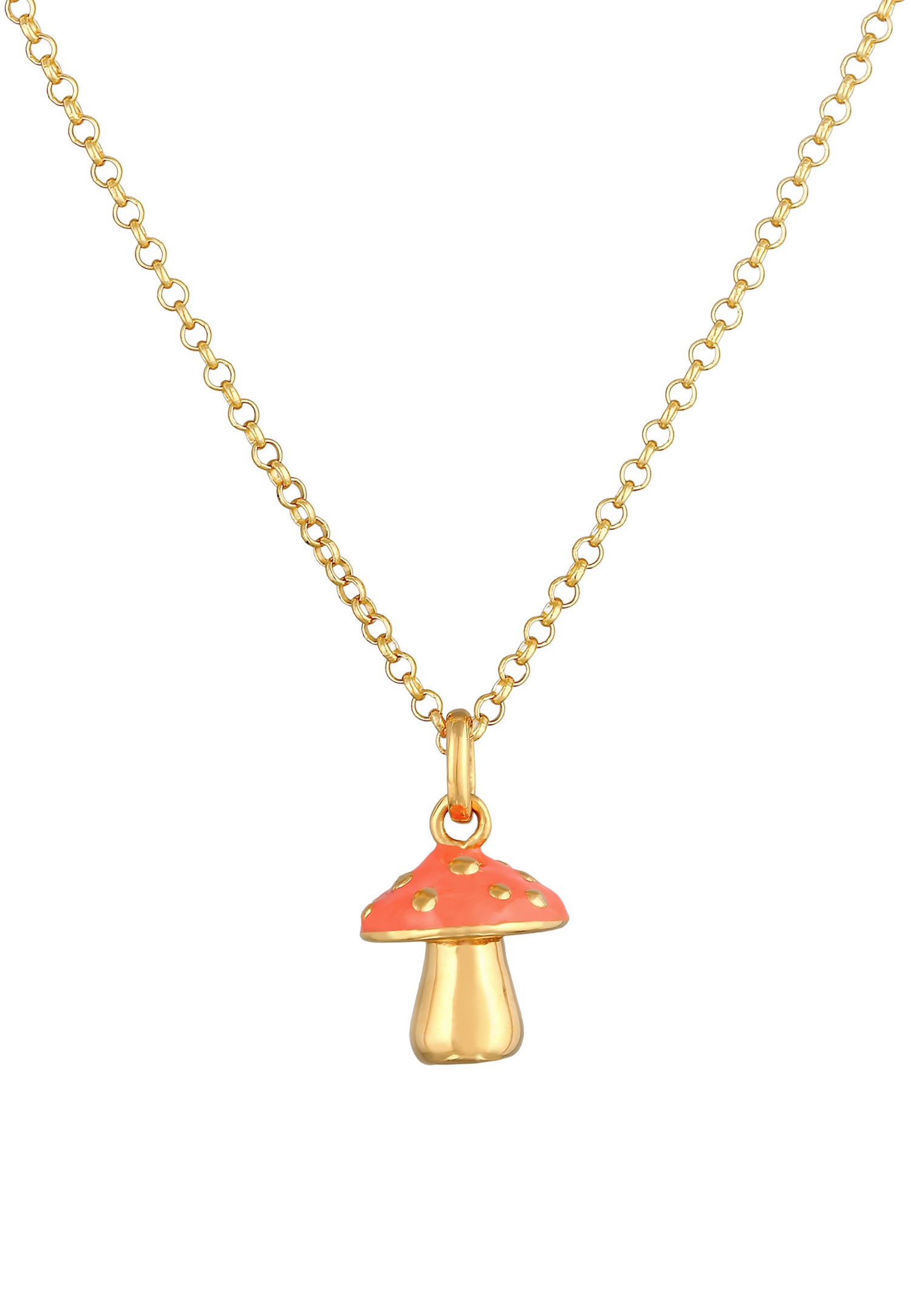 Elli Women's Mushroom Pendant with Orange Enamel in 925 Sterling Silver Gold Plated