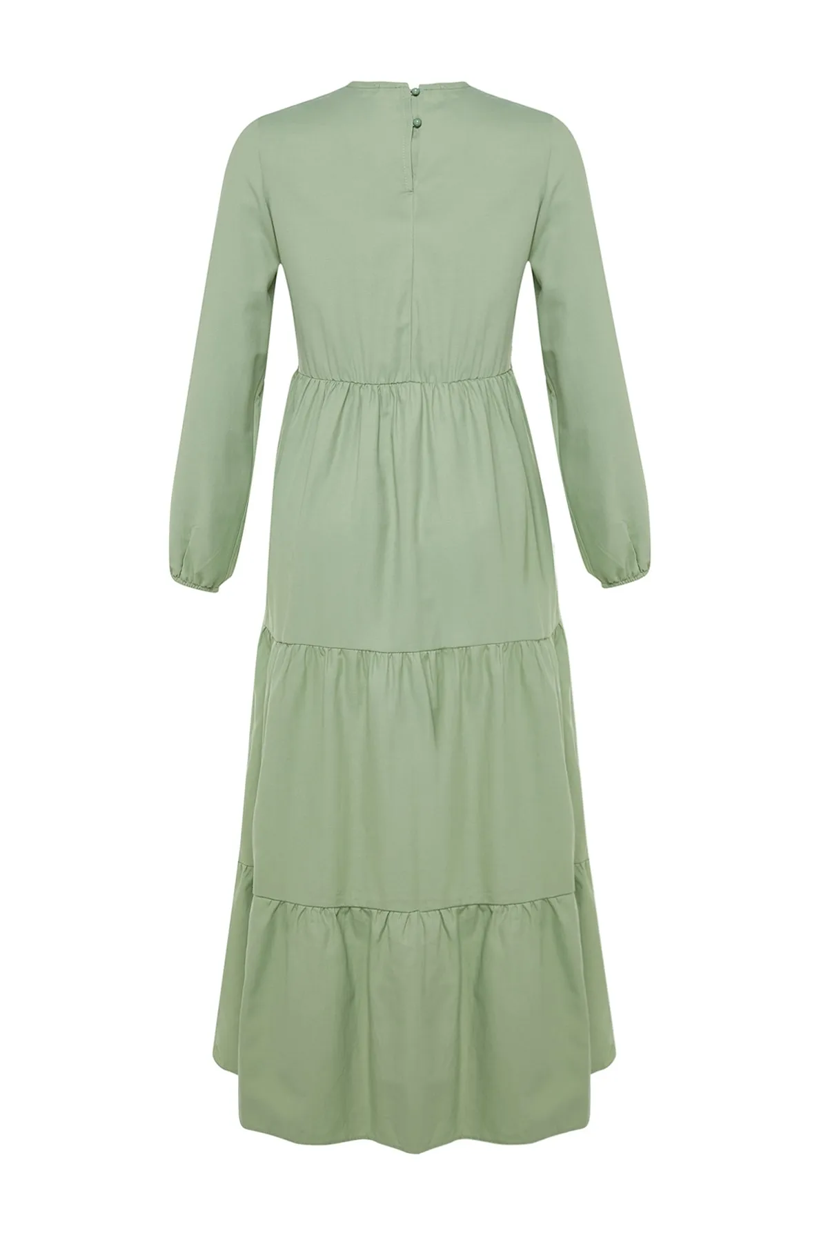 Trendyol Modest  Khakifarbenes, besticktes Webkleid mit Rüschendetail TCTSS22EB0004