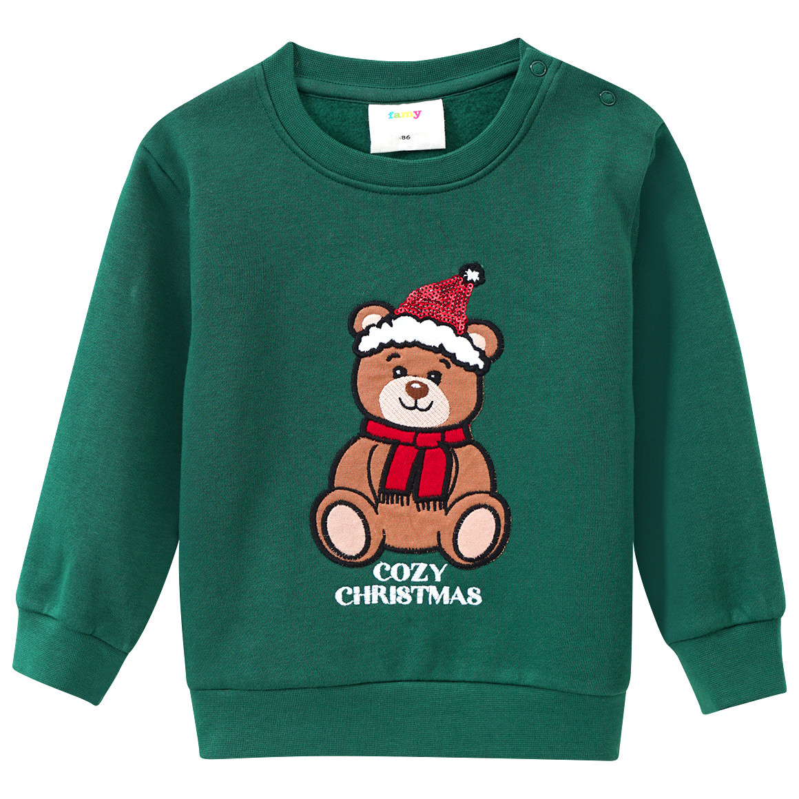 Baby Weihnachtssweatshirt mit Bär-Applikation dunkelgrün