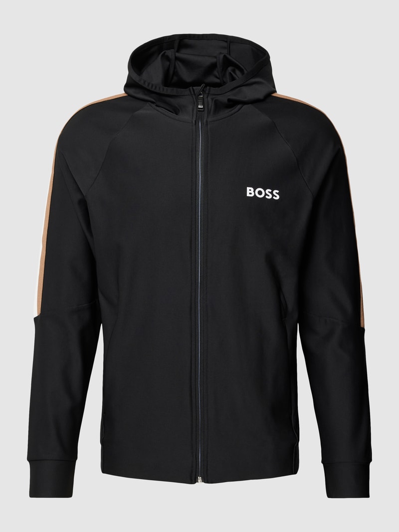 Sweatjacke mit Label-Print Modell 'Sicon' in schwarz