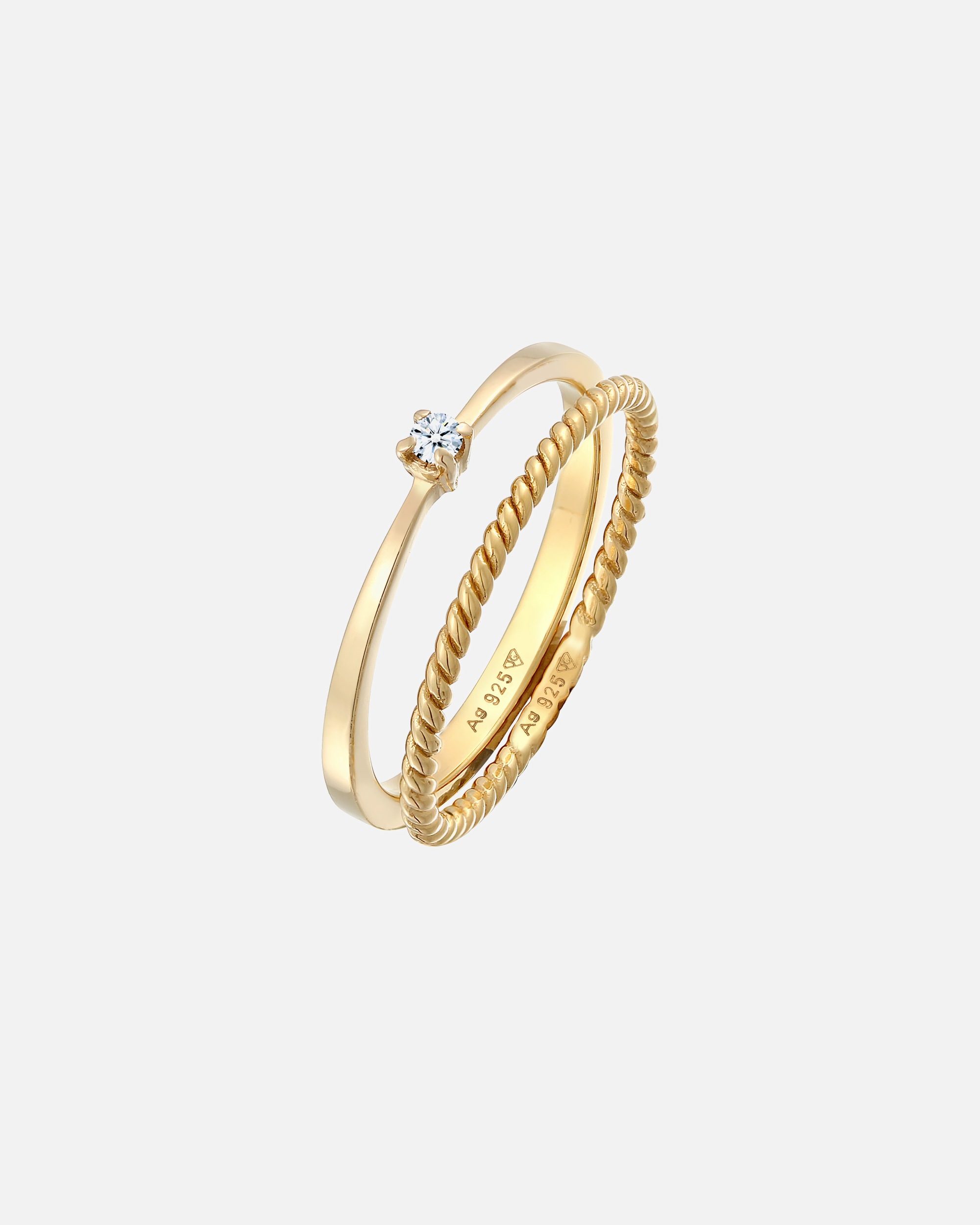 Elli DIAMONDS Ženski set od 2 uvijena solitera s dijamantom (0,03 ct) od 925 sterling srebra