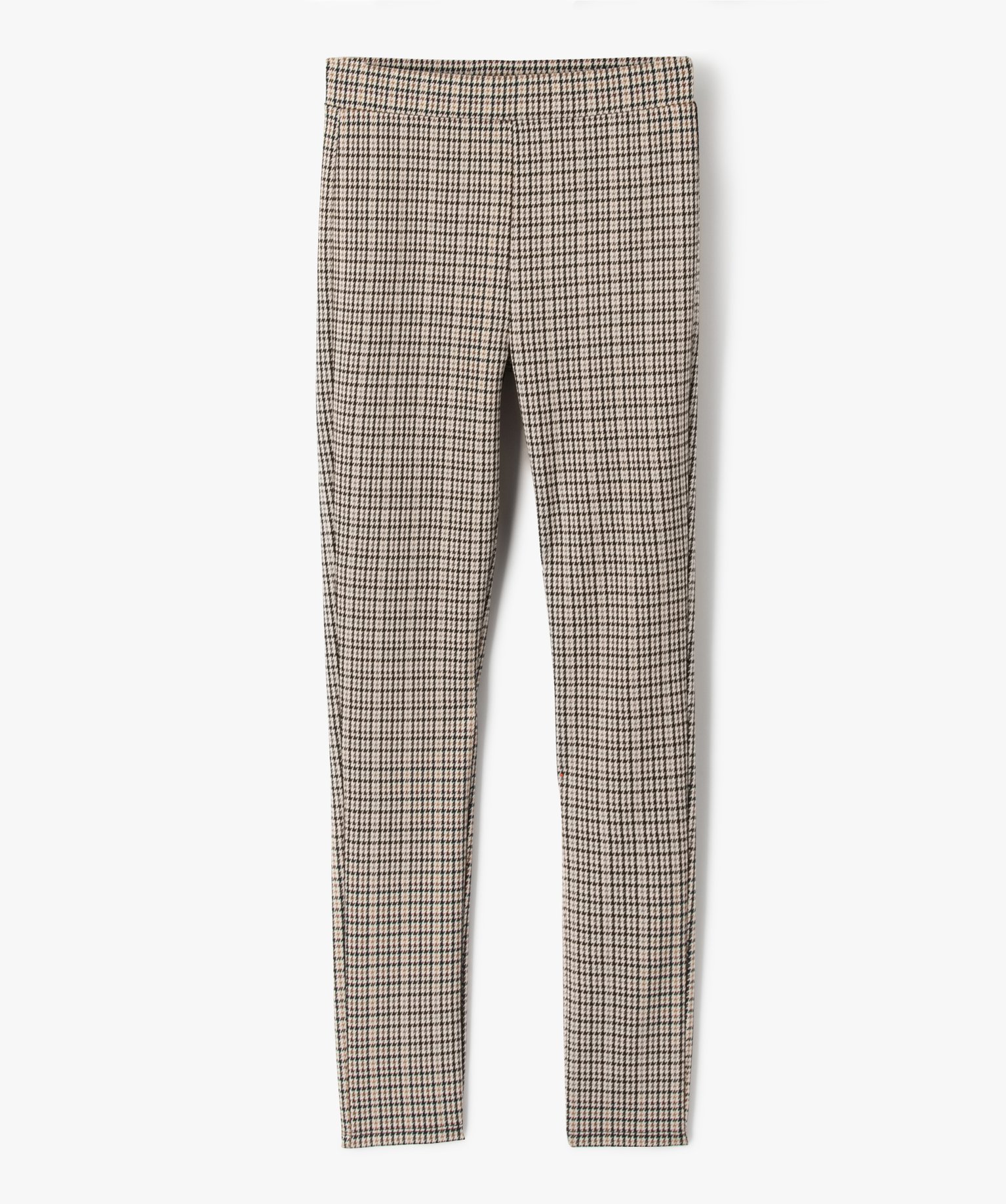 Pantalon slim en maille à carreaux et taille haute fille carreaux | GEMO