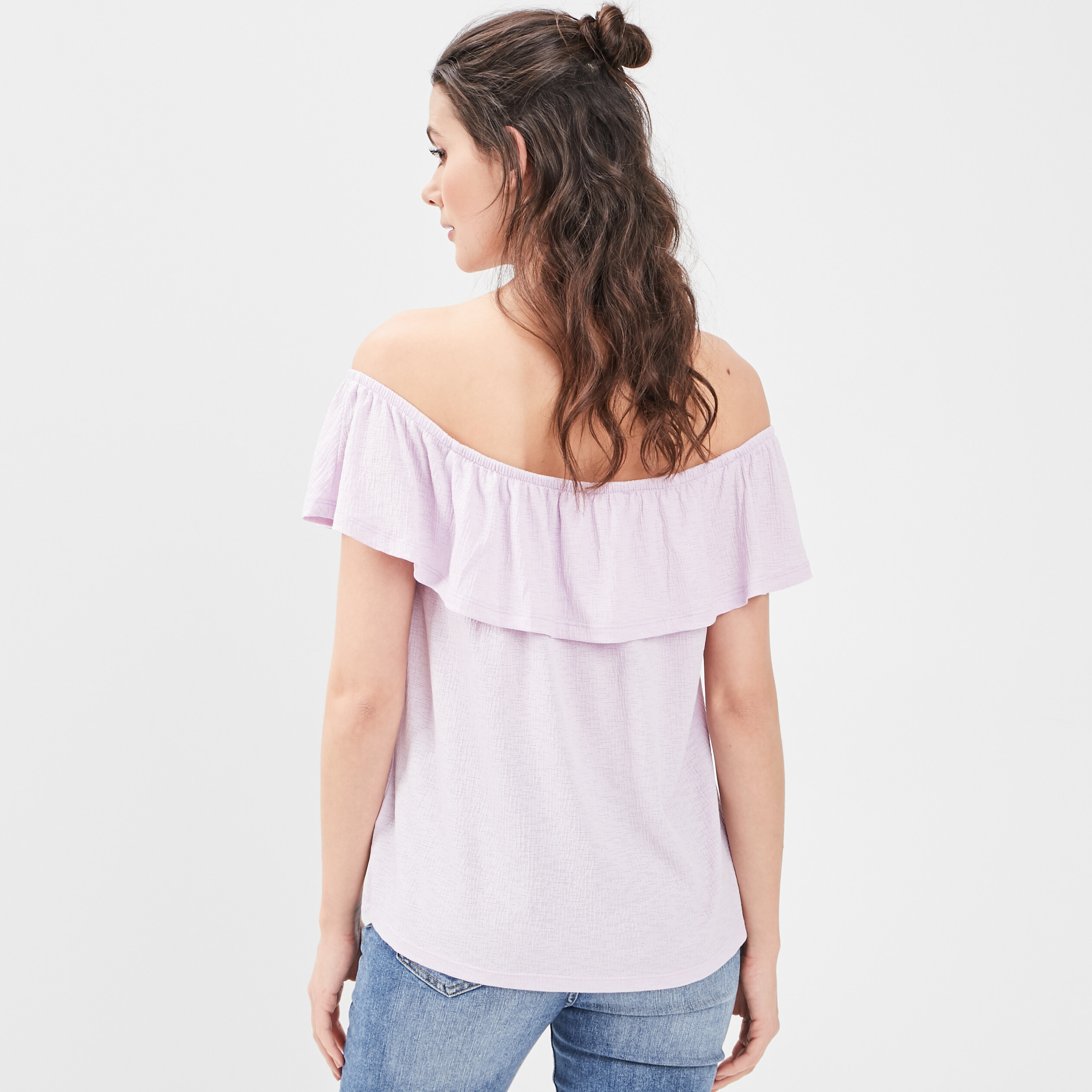 T-shirt col bardot manches courtes parme femme | La Halle