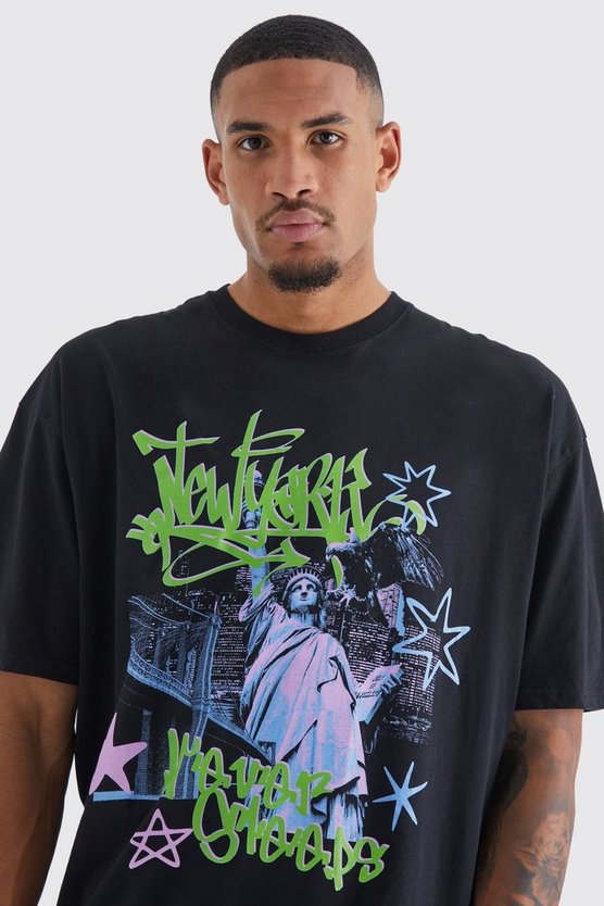 Tall Oversize T-Shirt mit New York Graffiti-Print