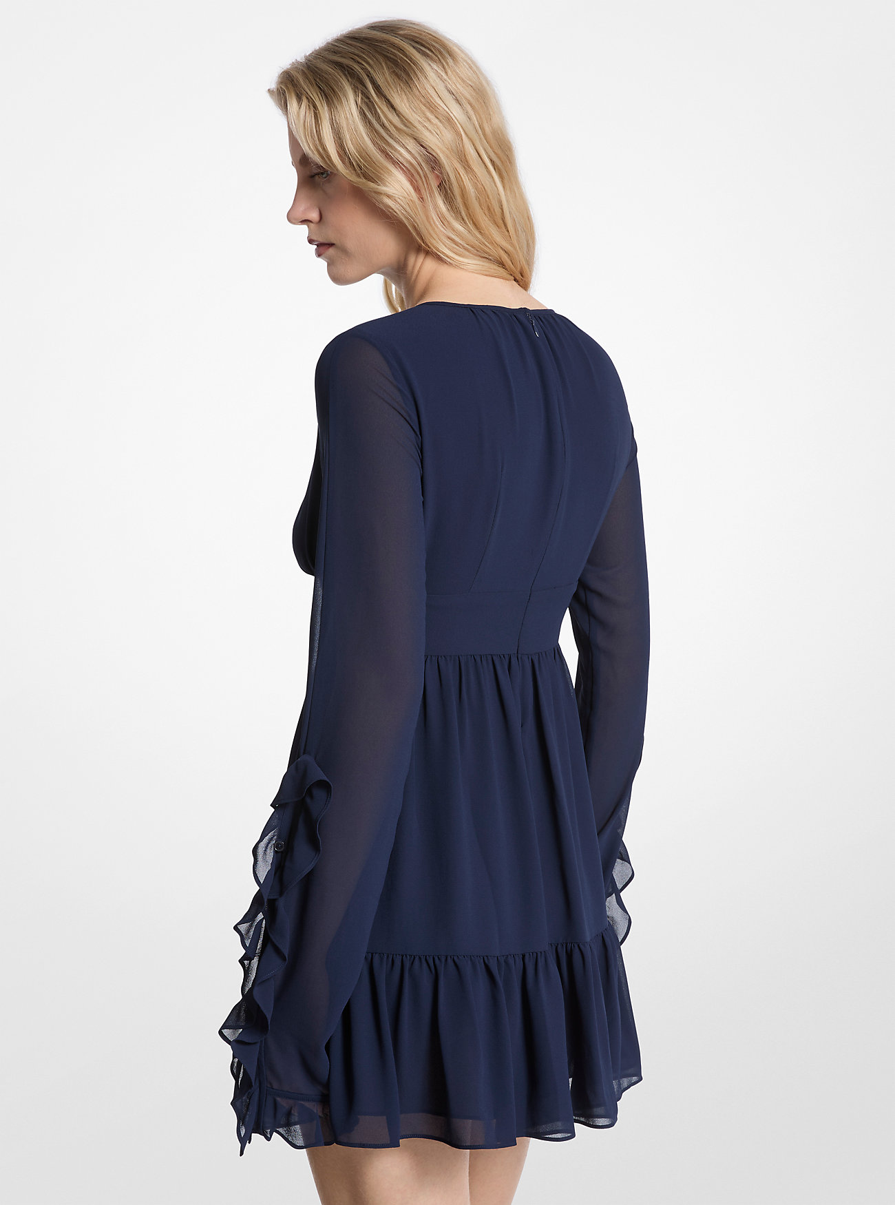Langermet kjole med rynker fra Georgette - MIDNIGHTBLUE