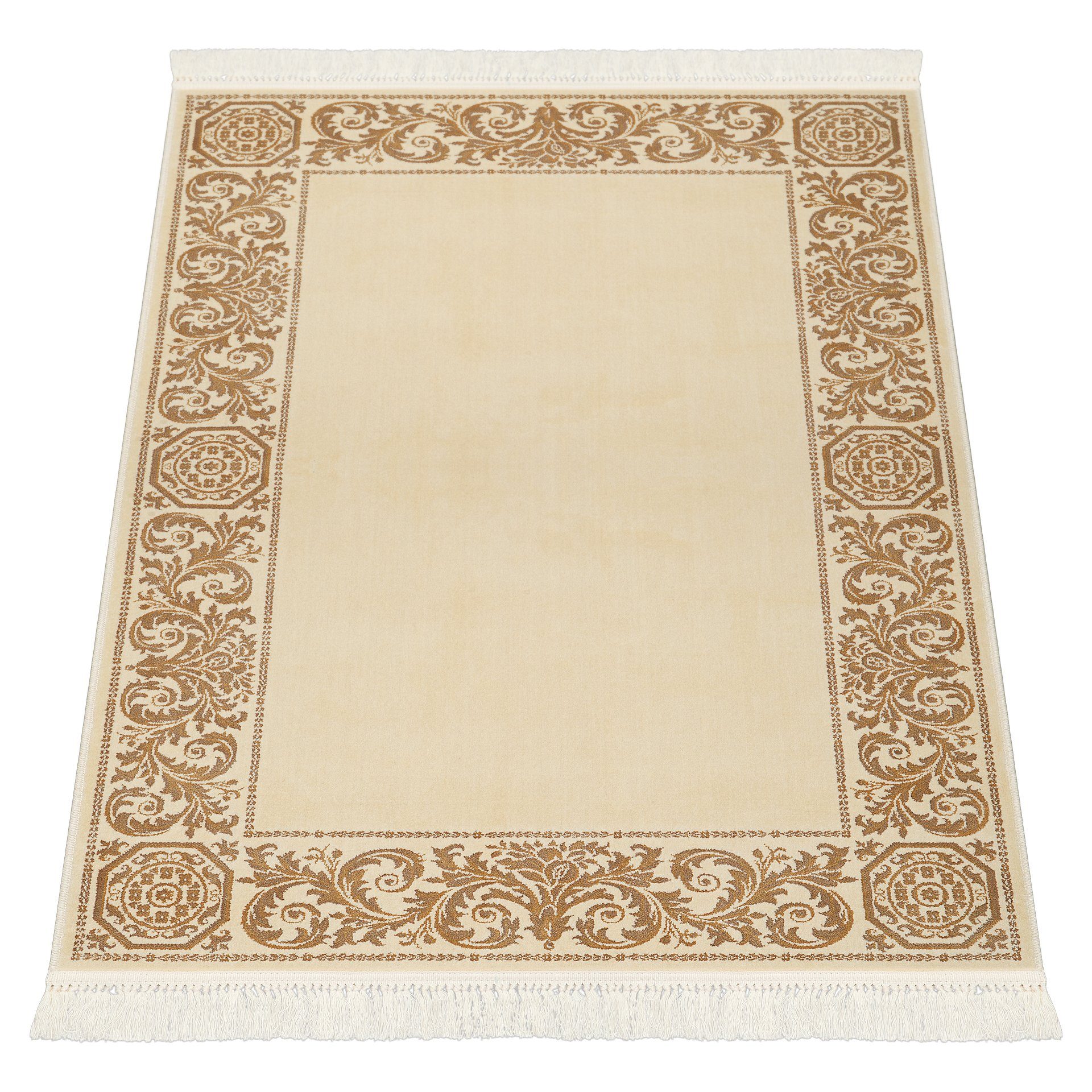 Designteppich Belle Arti Premium Wohnzimmer Mäander Teppich, Belle Arti, Rechteckig, Höhe: 8 mm, Seidig, samtig, handgeknüpfte Fransen, glänzend, Naturfasern