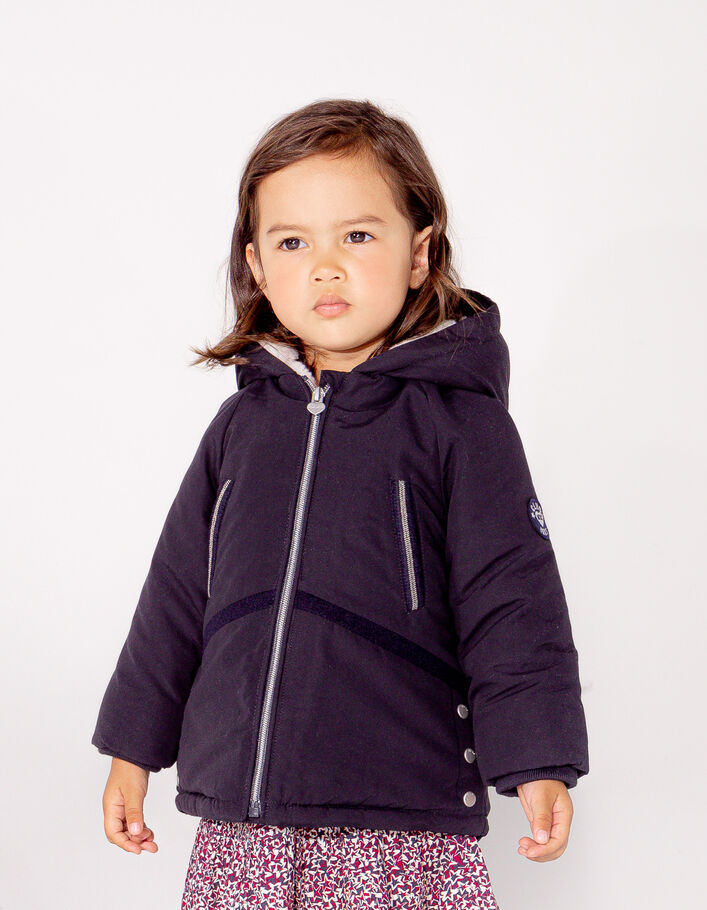 Parka marine fourrée à capuche bébé fille