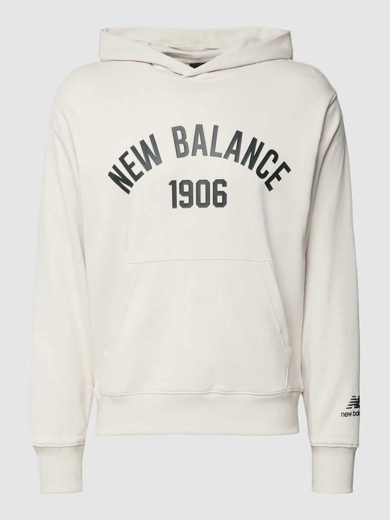 Hoodie mit Label-Print und Känguru-Tasche in hellgrau