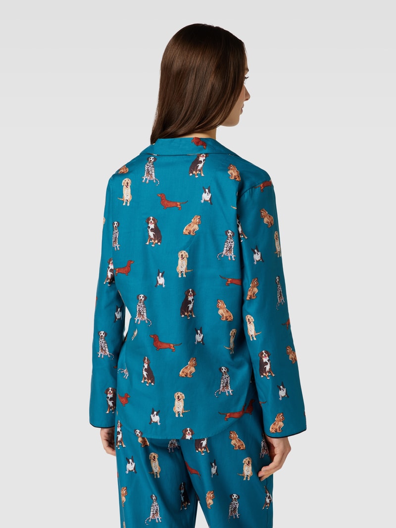 Pyjama-Oberteil mit Allover-Print Modell 'Coco' in petrol