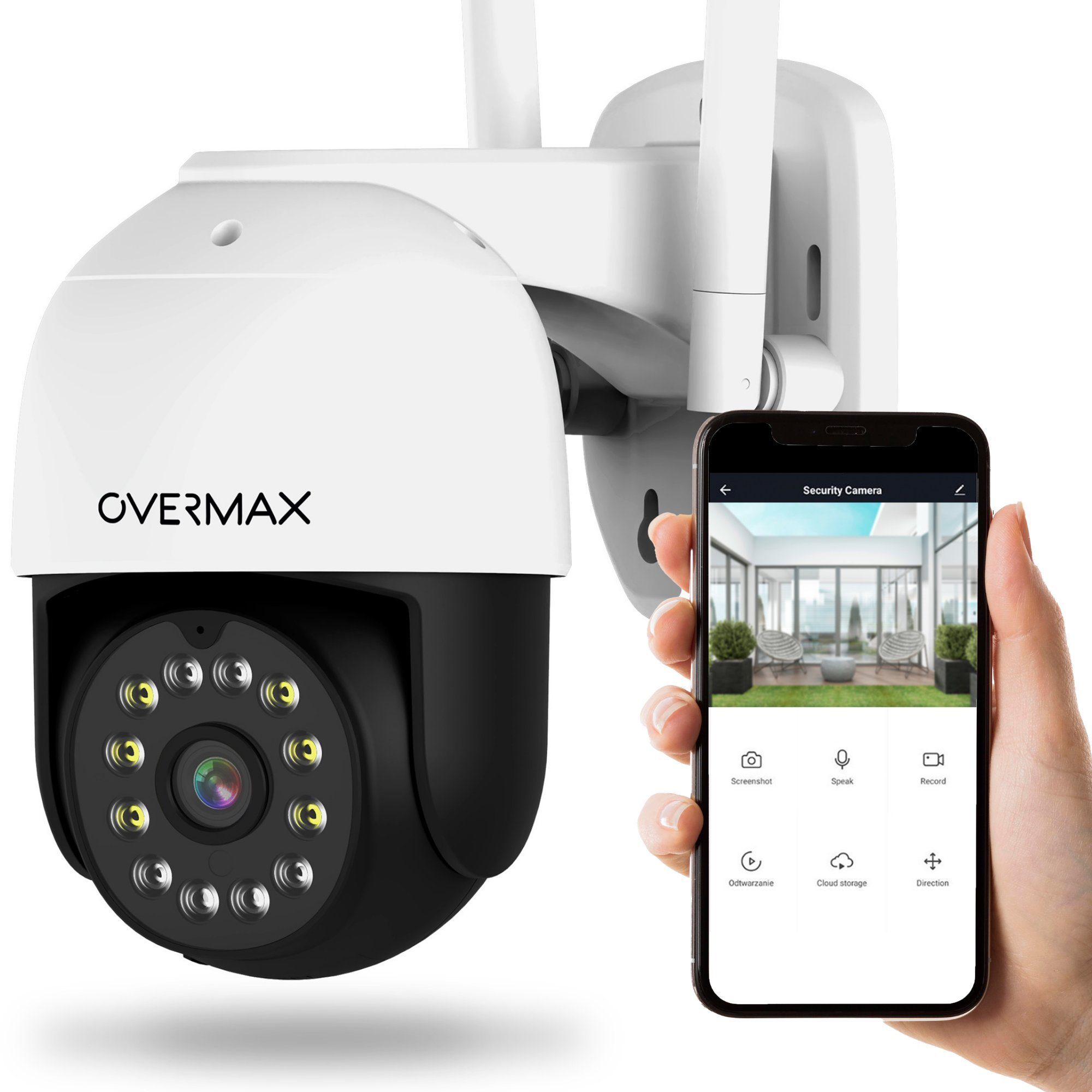 Overmax CAMSPOT 4.95 Überwachungskamera (Aussenbereich, Innenbereich, Set, Smart Wi-Fi PTZ-Kamera, Netzkabel mit Adapter, Montagesatz, 2560 x 1440 QHD/2.5K Video, Beste Multifunktionskamera)