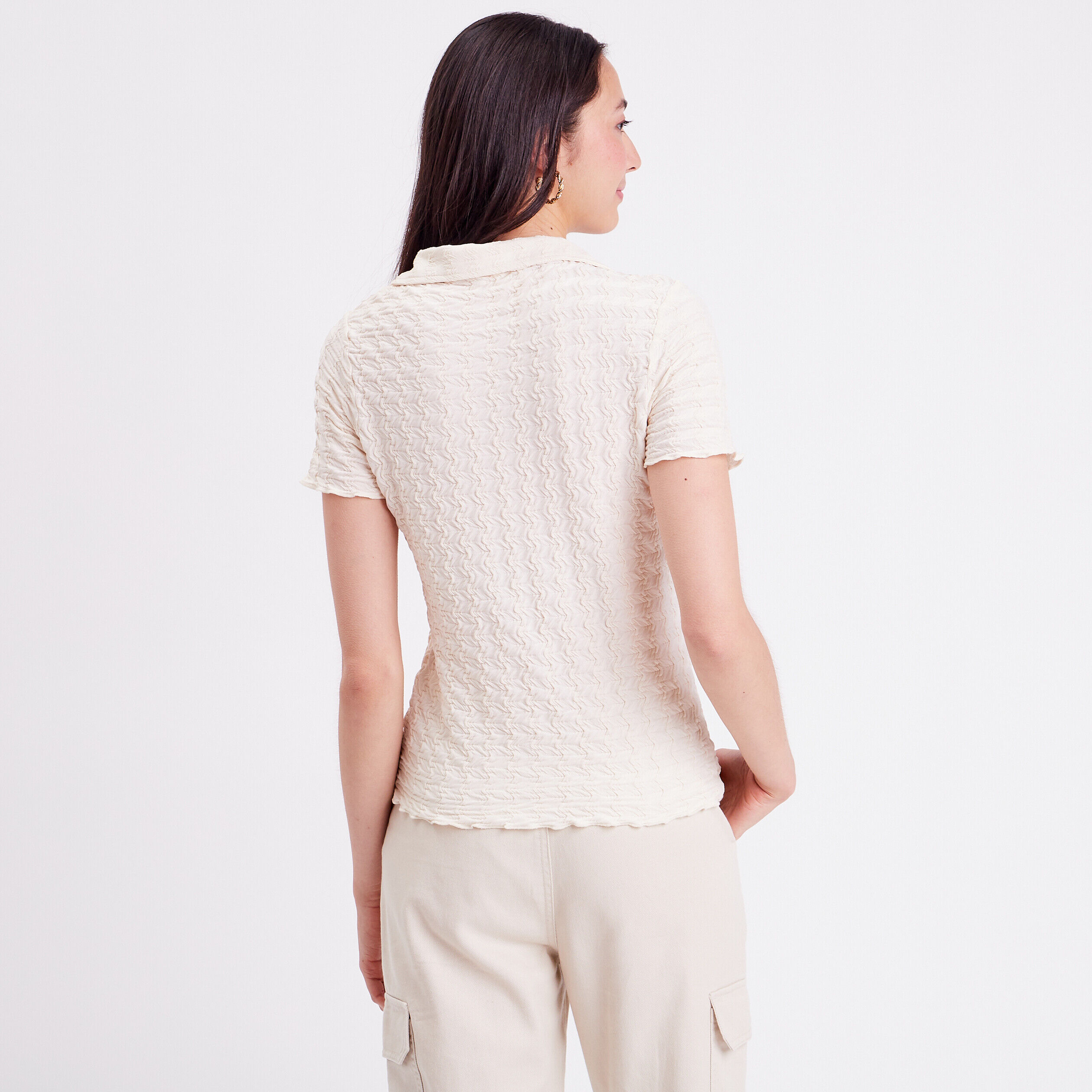 Blouse manches courtes gaufré ecru femme | Cache Cache