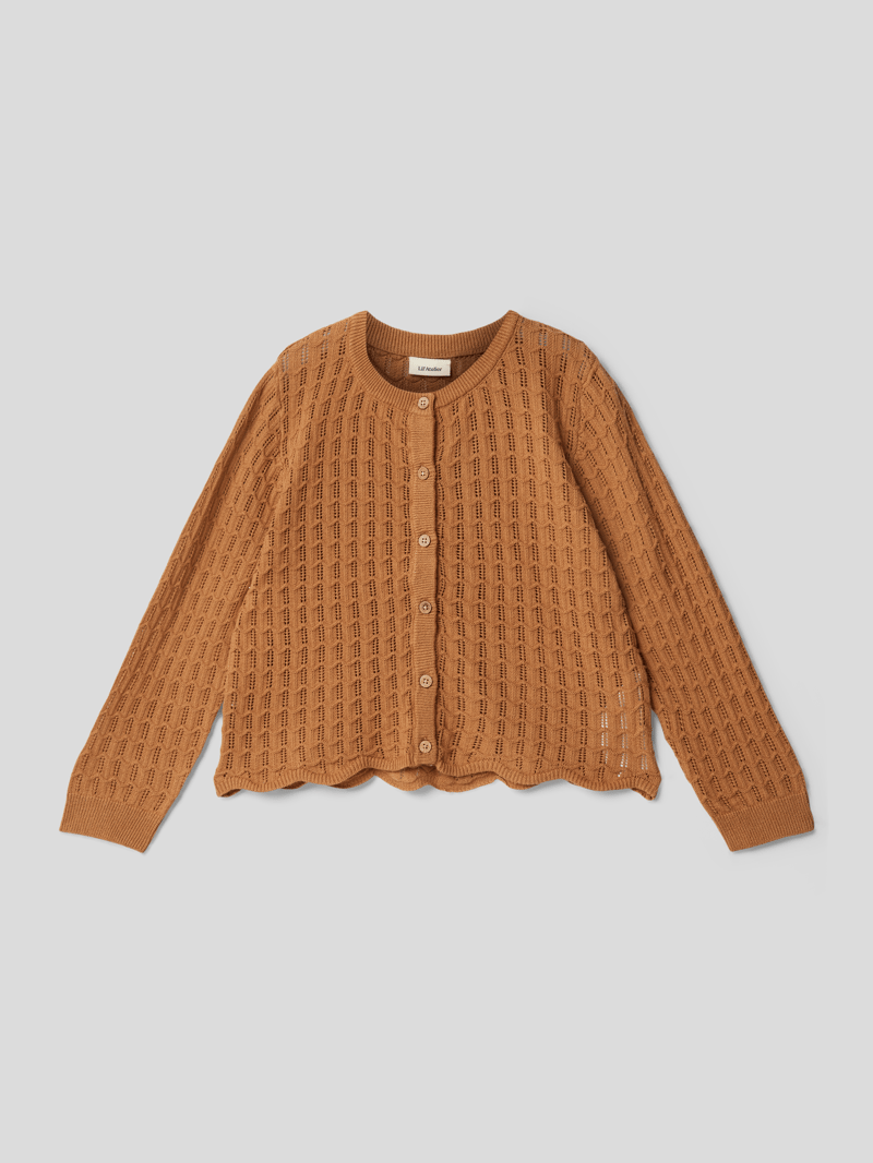 Strickjacke mit Allover-Lochmuster in cognac