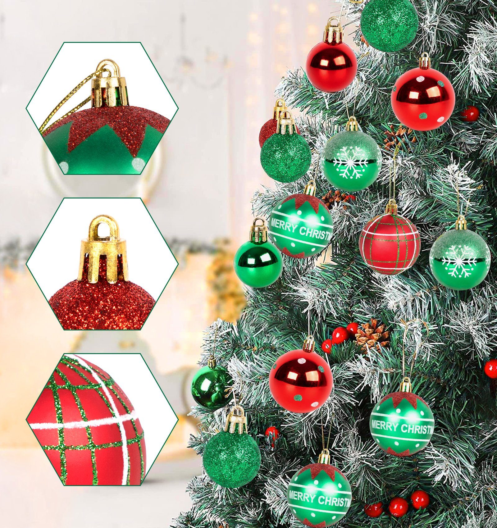 Homewit Christbaumschmuck Weihnachtskugeln Christbaumkugeln Ornamente Set (30-tlg), Glänzend Glitzernd Christbaumsdeko Weihnachten Dekoration