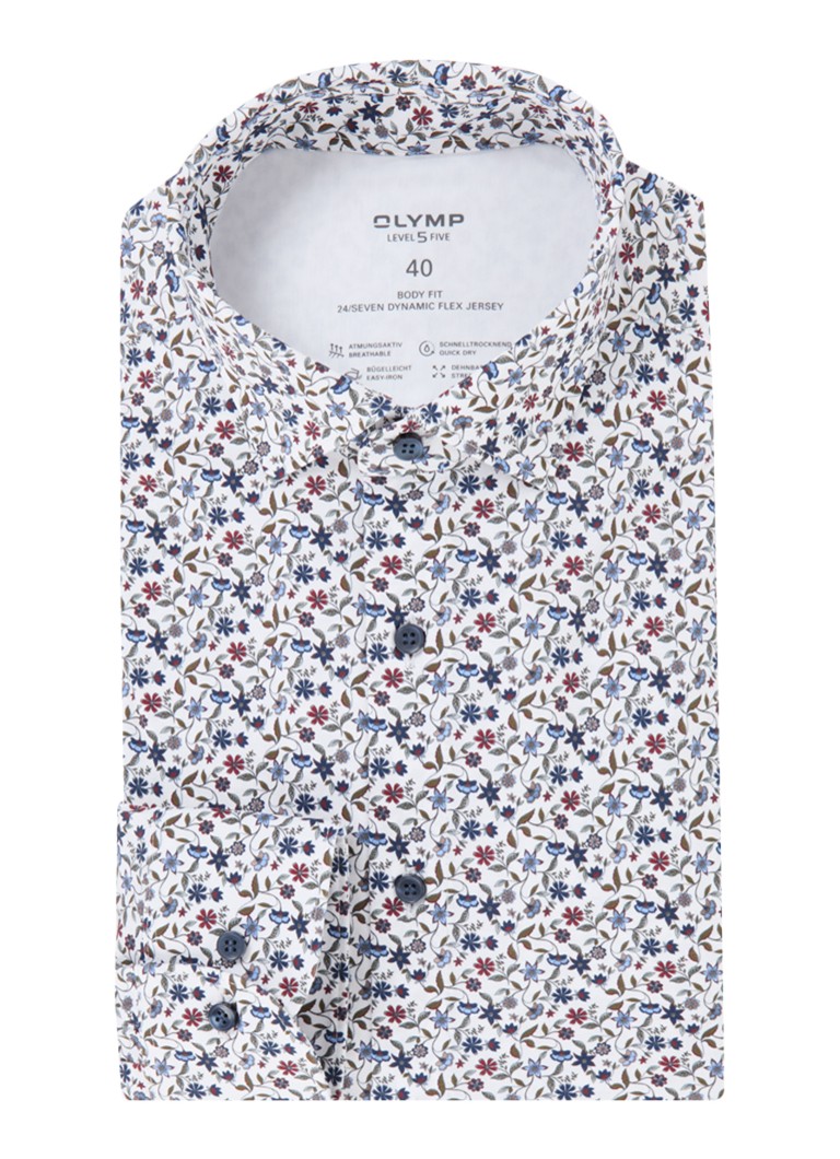 Tricou Olymp Level 5, croială mulată, nu necesită călcare, model floral.