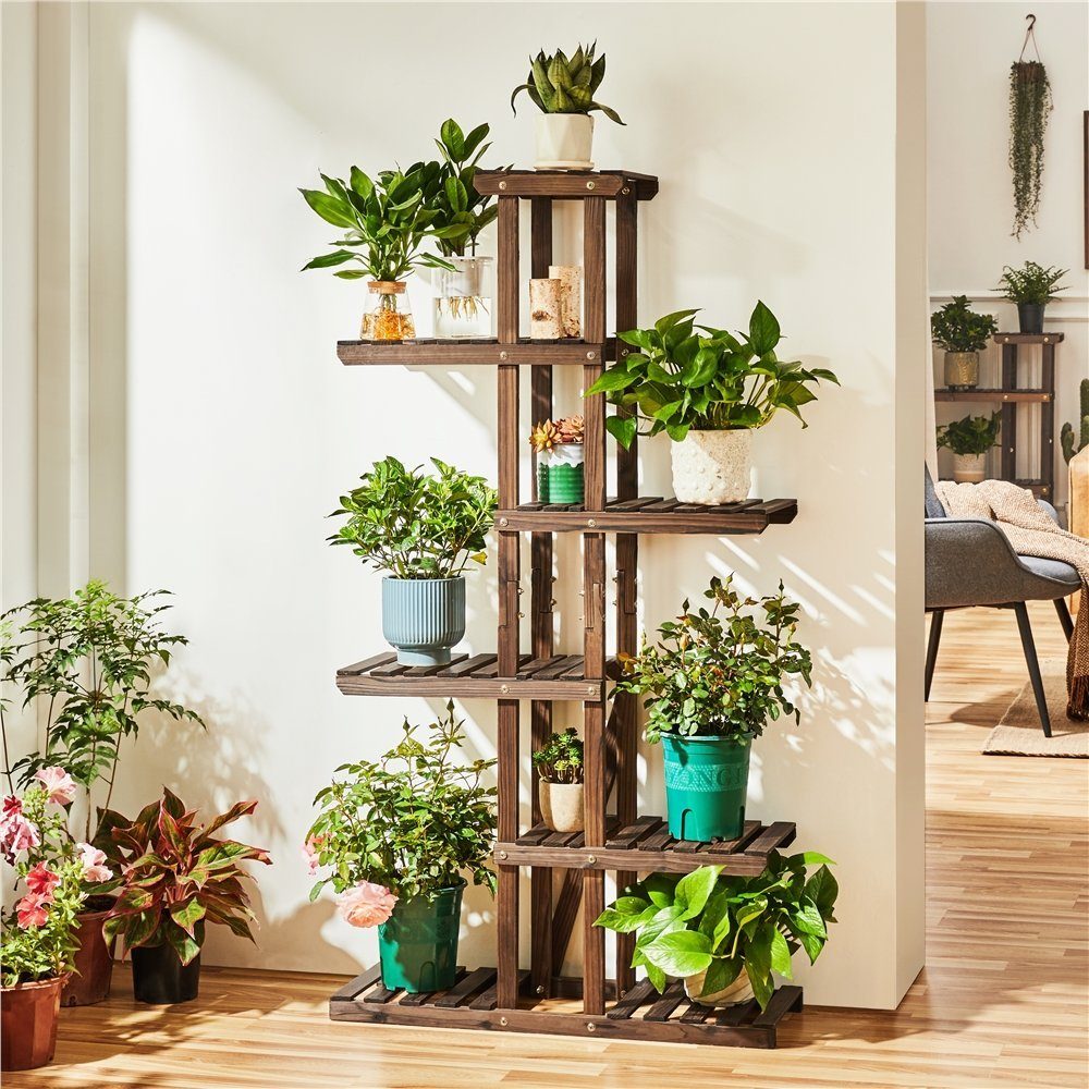 Yaheetech Blumenständer 6 Etagen Blumenregal, Pflanzenregal aus Massivholz