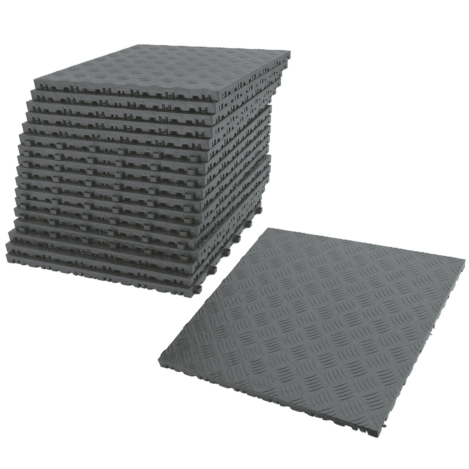 RAMROXX Bodenfliese Klickfliesen Riffelblech Look Boden für Messe Floor Garage Grau 40x40, grau