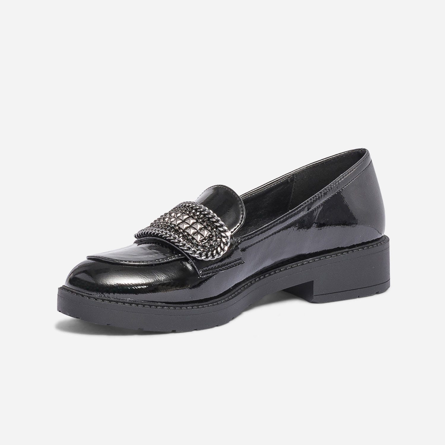 Mocassin TEXTO noir verni avec bijou