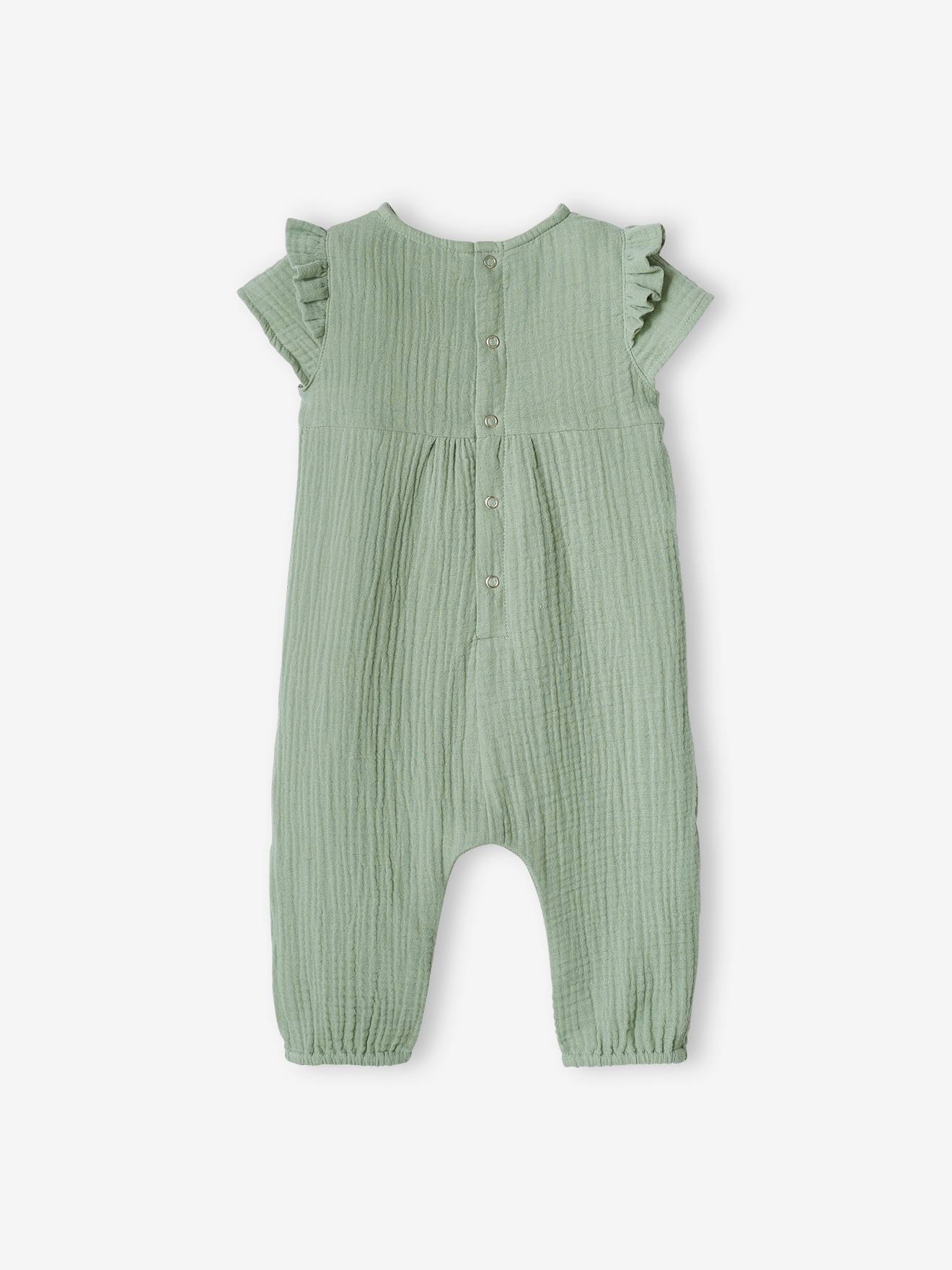 Combinaison bébé en gaze de coton vert sauge