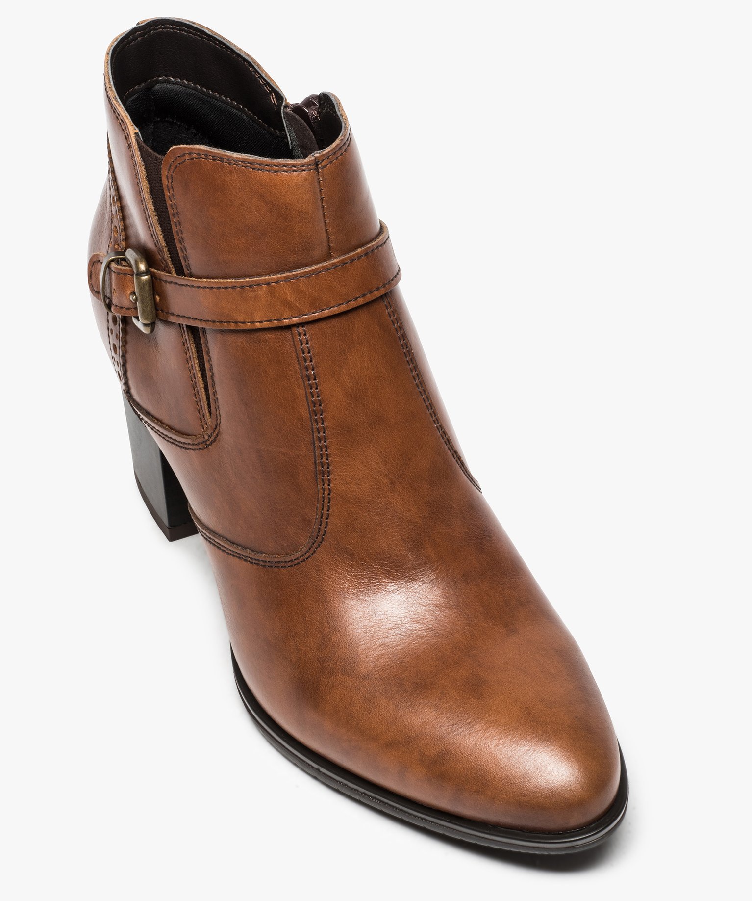 Boots pour femme avec bride et boucle métallique sur le cté camel | GEMO