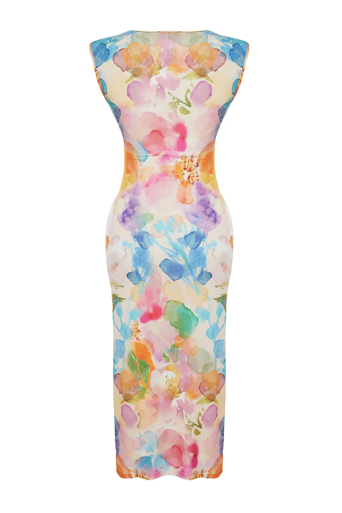 Trendyol Collection  Figurbetontes/figurbetontes Midi-Bleistiftkleid aus Strick mit Blumenmuster und Raffung, flexiblem Detail TWOSS23EL00751