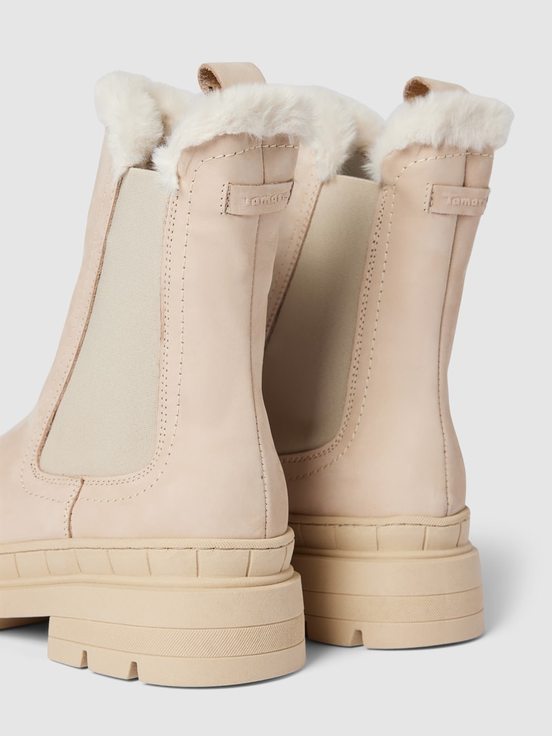 Chelsea Boots aus Leder mit Kunstfellbesatz in beige