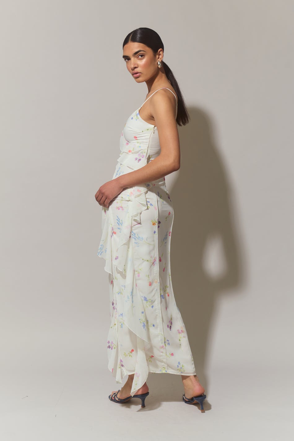 Frill chiffon maxi dress