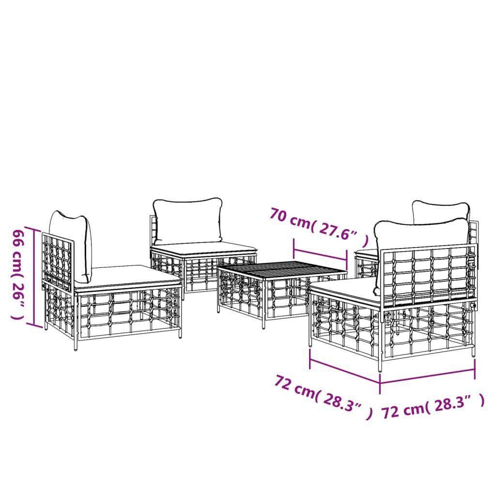 vidaXL Loungesofa 5-tlg. Garten-Lounge-Set mit Kissen Anthrazit Poly Rattan, 5 Teile